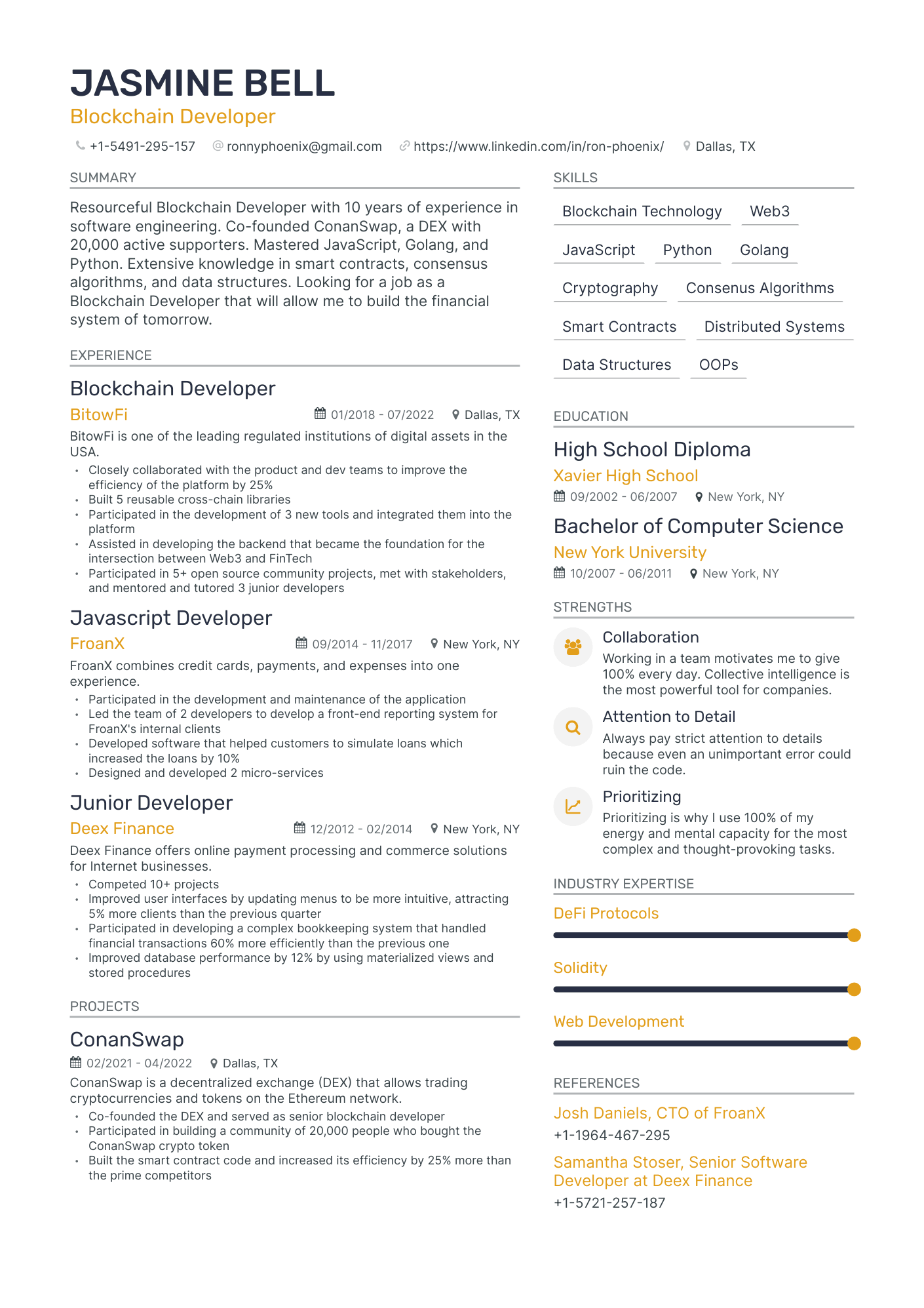 Blockchain Developer Resume Examples Guide For