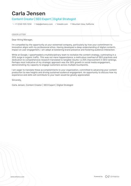 Professional Content Manager Cover Letter Examples And Template For