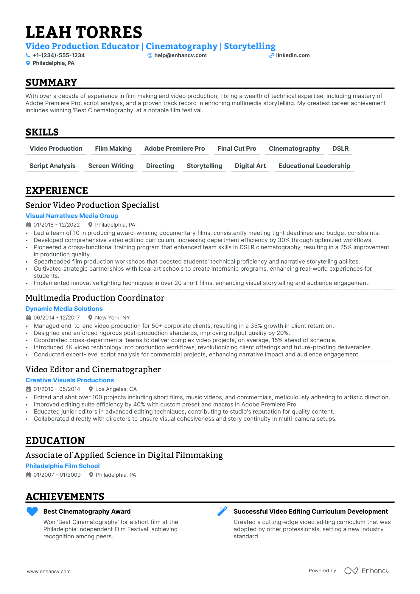 Freelance Filmmaker Resume Examples Guide For