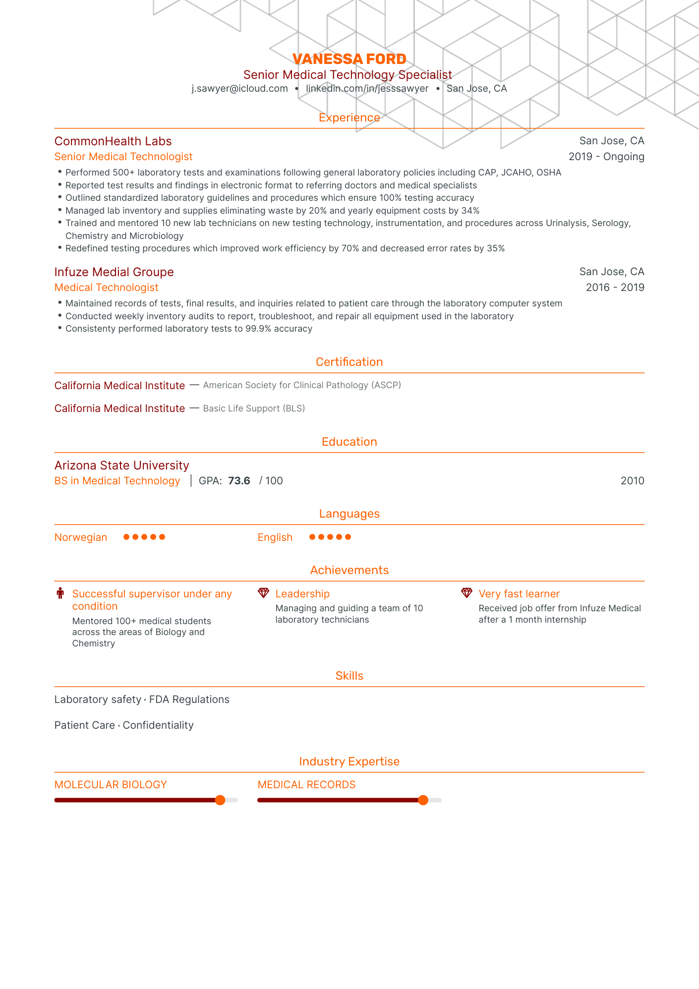 5 Medical Technologist Resume Examples Guide For 2023