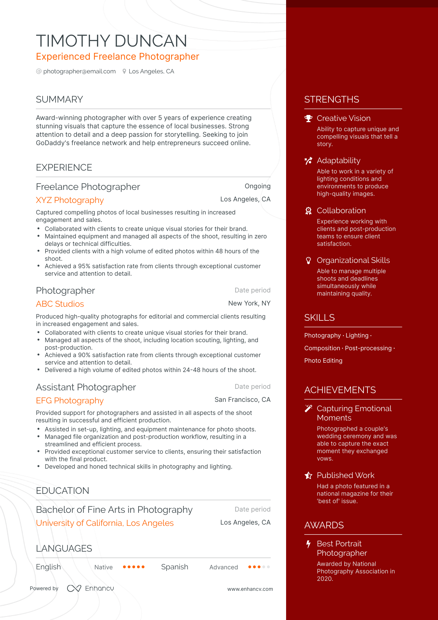 Freelance Photographer Resume Examples Guide For