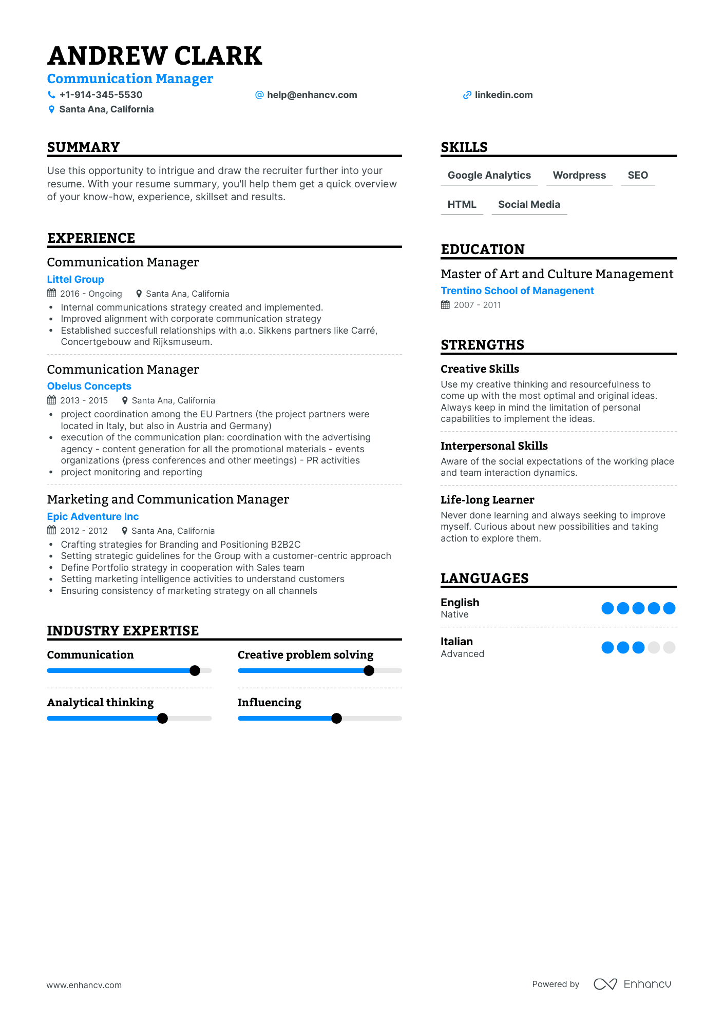 Communication Manager Resume Examples Guide For 2023 Layout Skills