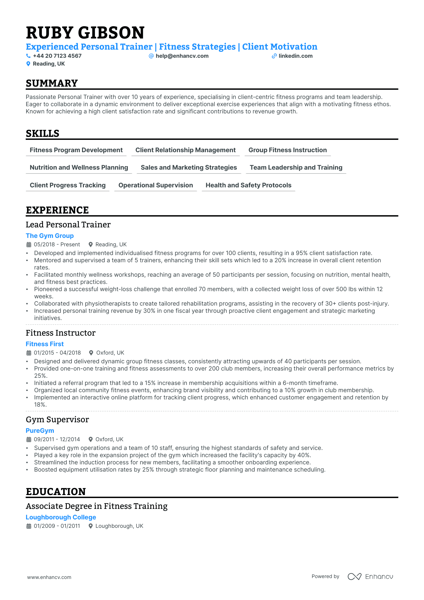 Personal Trainer Cv Examples Guide For