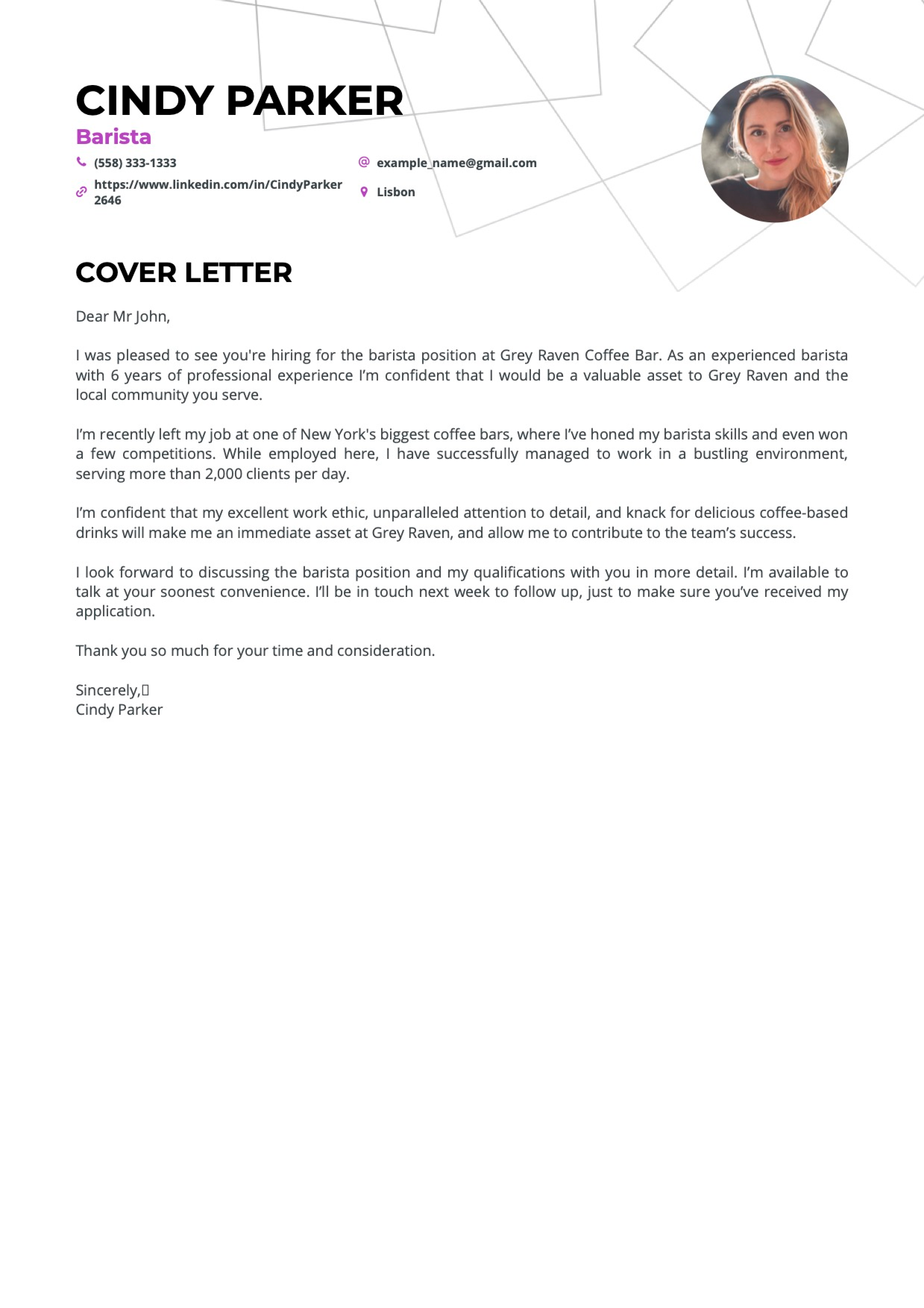 example of a good cover letter
