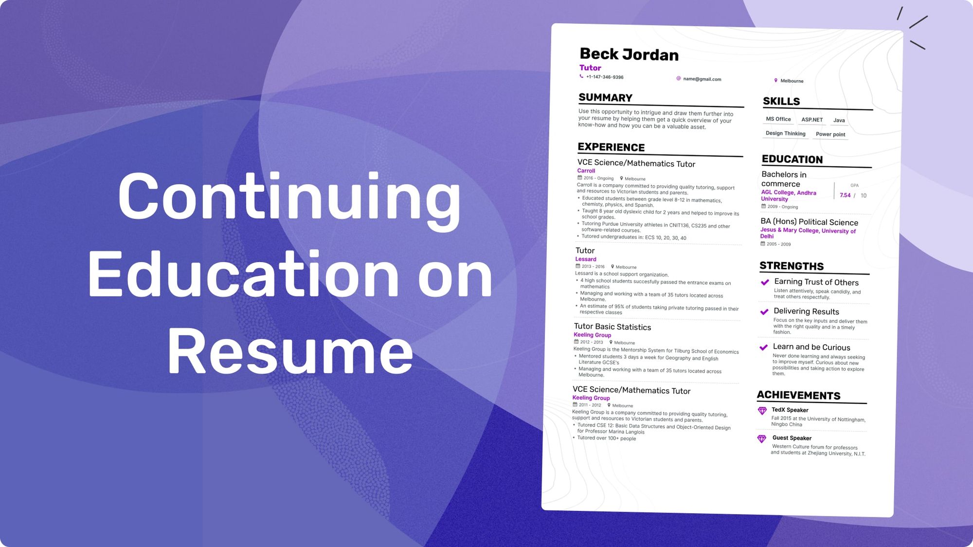 listing courses on resume
