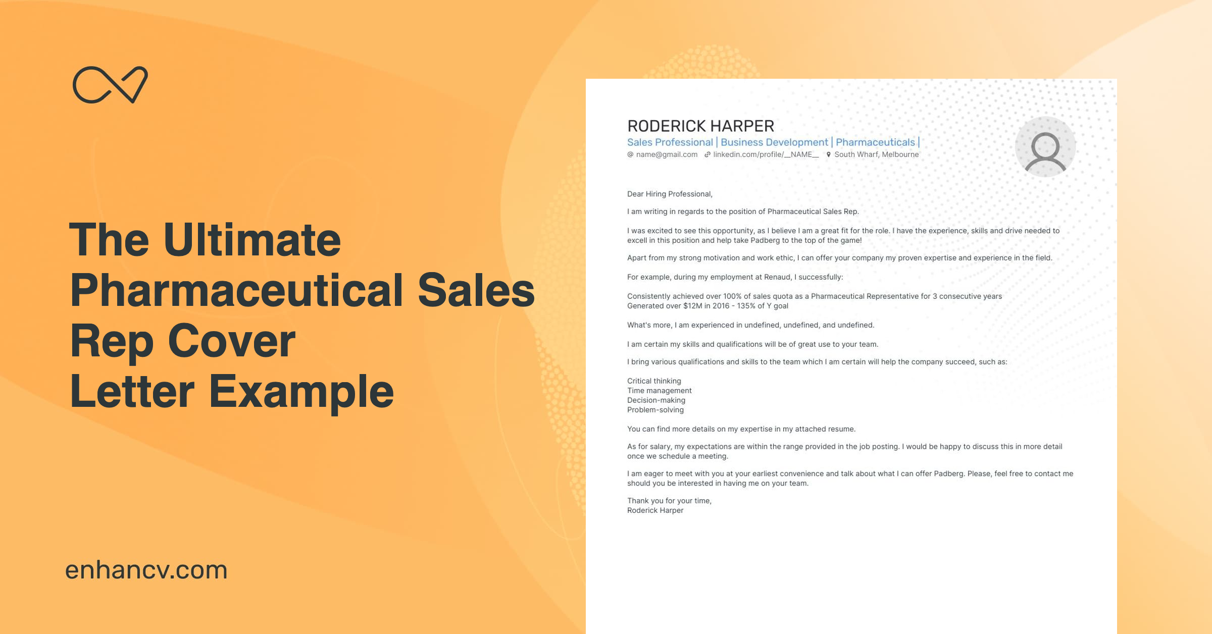 Real Pharmaceutical Sales Rep Cover Letter Example For 2023