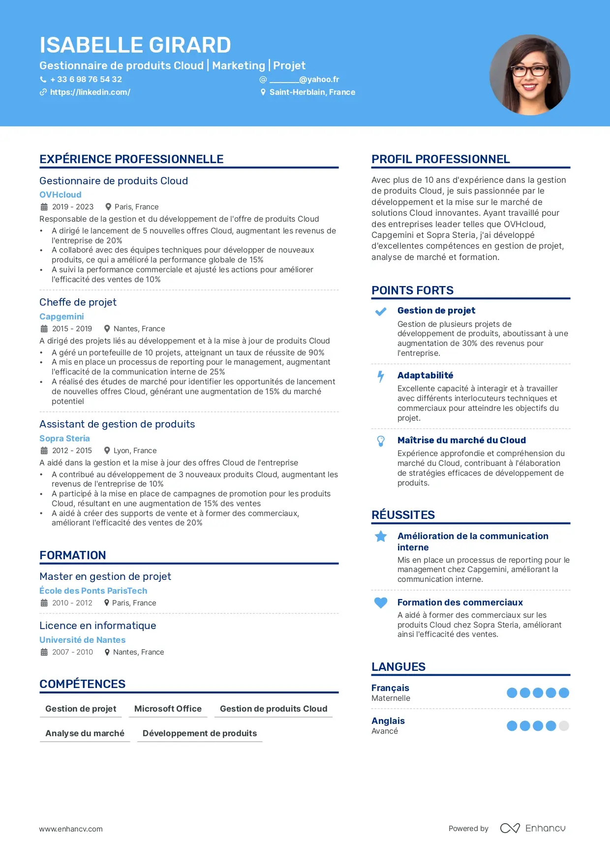"Exemple de modèle de CV intitulé Créatif, présentant une mise en page innovante et originale.