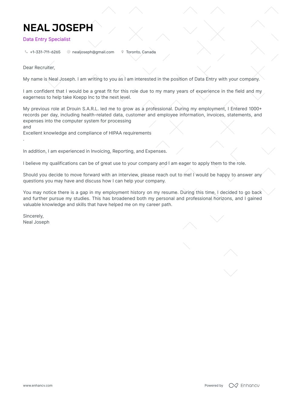 Data entry shop cover letter