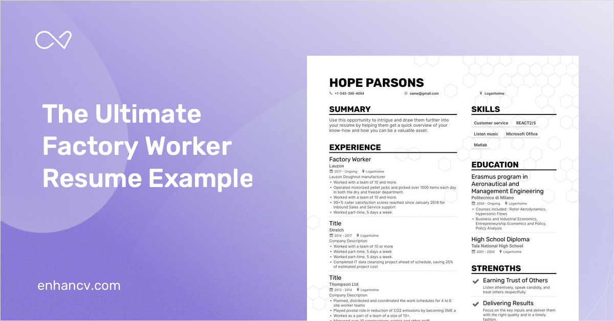 factory worker resume examples no experience