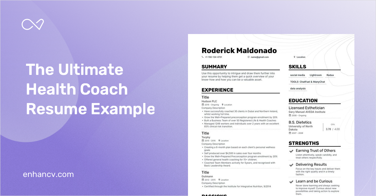 Health Coach Resume Examples & Guide for 2023 (Layout, Skills, Keywords &  Job Description)