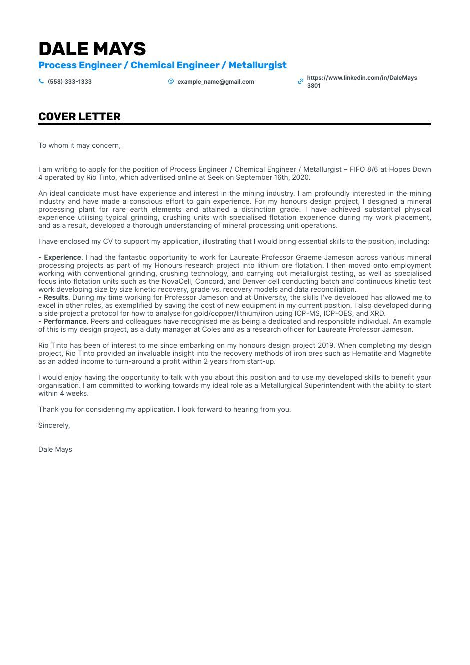 Top Chemical Engineer Cover Letter Examples For 2023