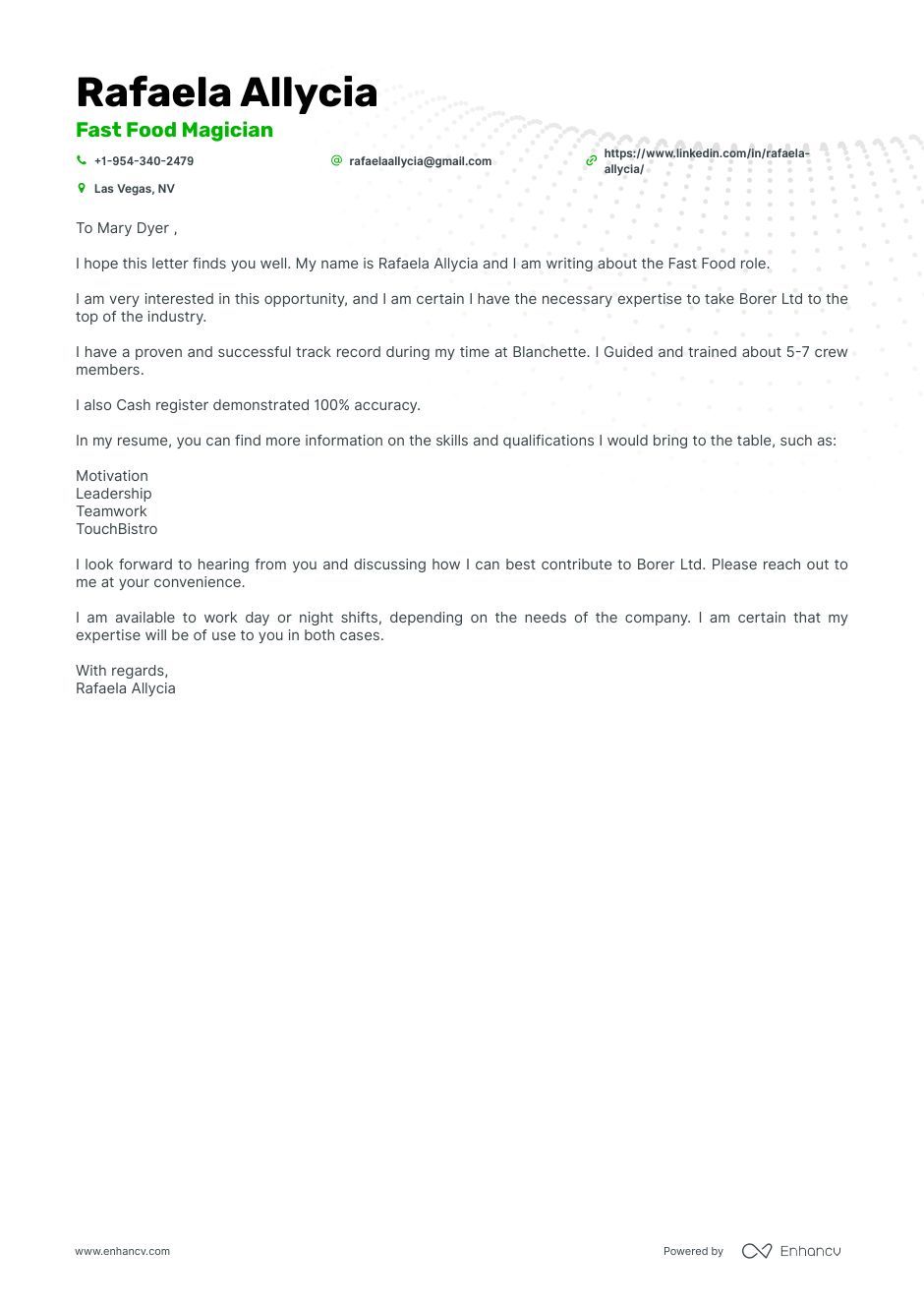 Real Fast Food Cover Letter Example for 2023