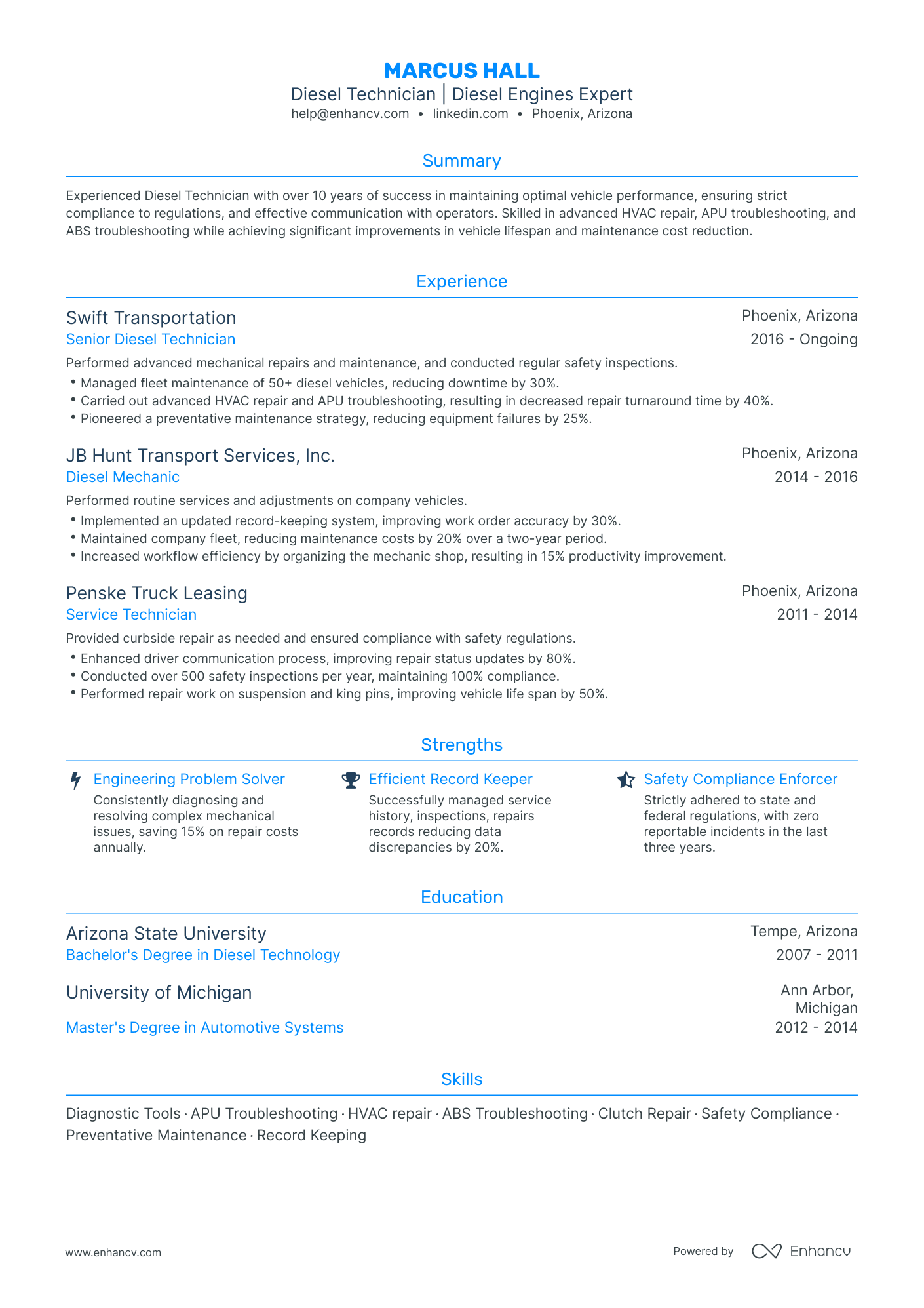 5 Diesel Mechanic Resume Examples & Guide for 2024