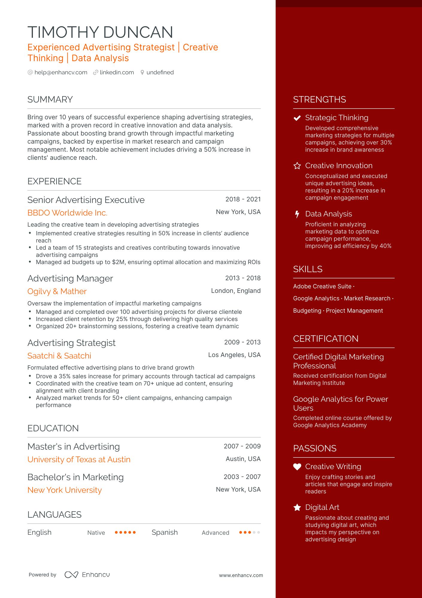 5 Advertising Agency Resume Examples & Guide for 2024