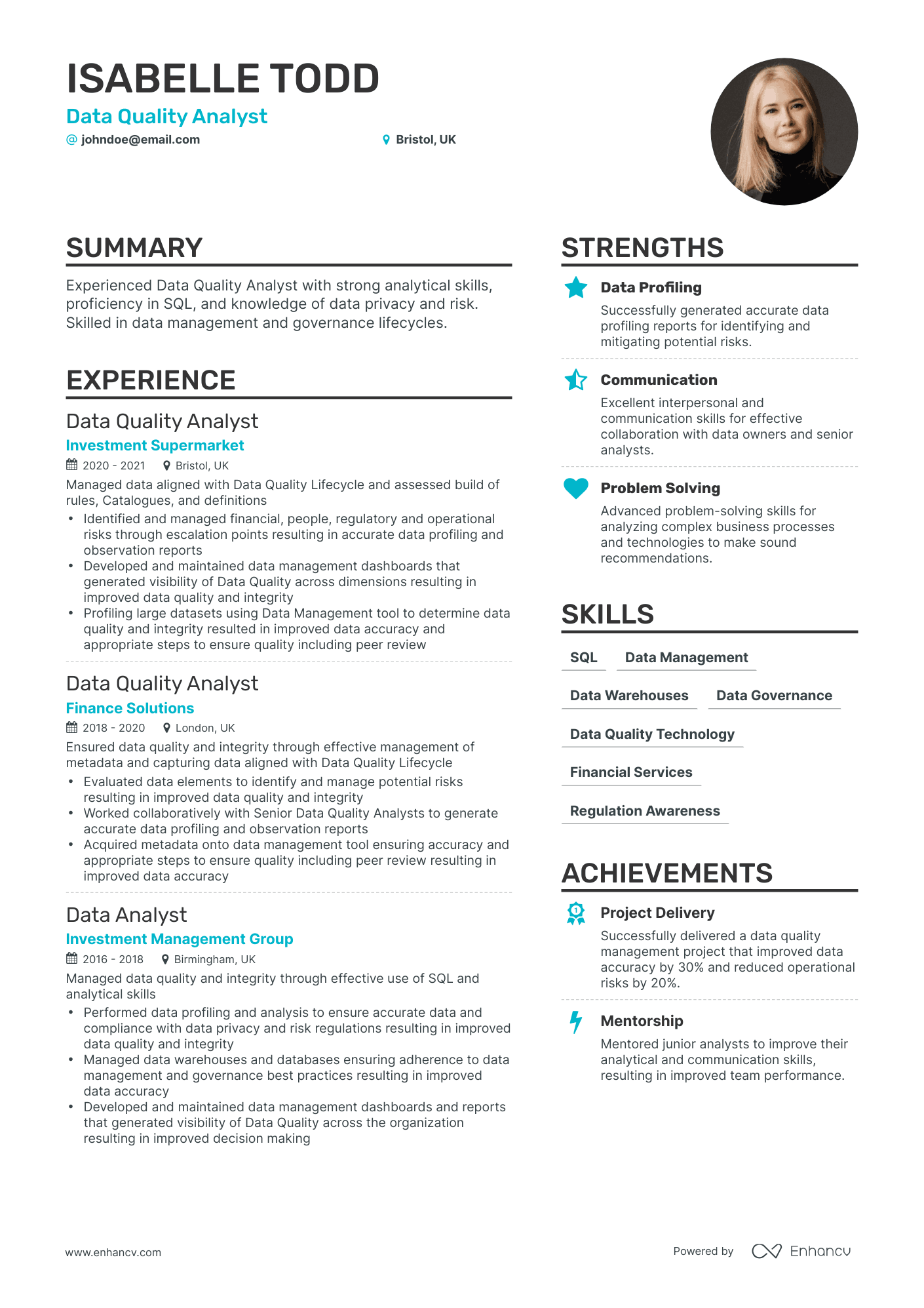 5 Data Quality Analyst Resume Examples & Guide for 2023