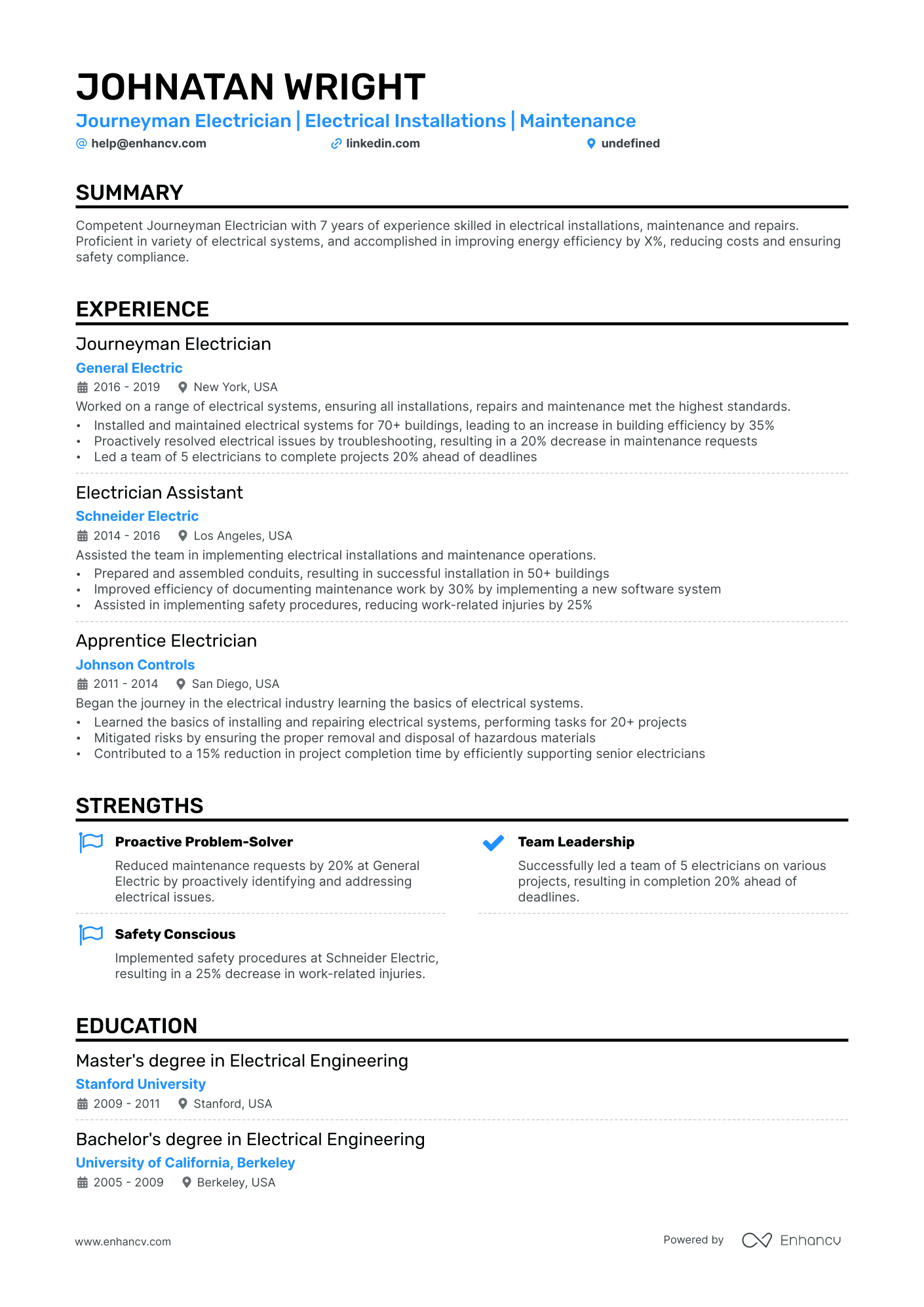 5 Journeyman Electrician Resume Examples & Guide for 2024