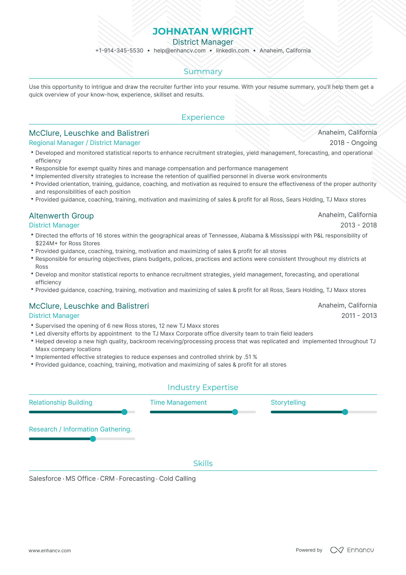 District Manager Resume Examples & Guide for 2023 (Layout, Skills ...