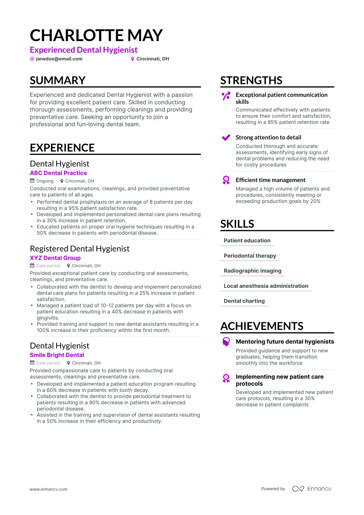 sample resume for dental hygienist