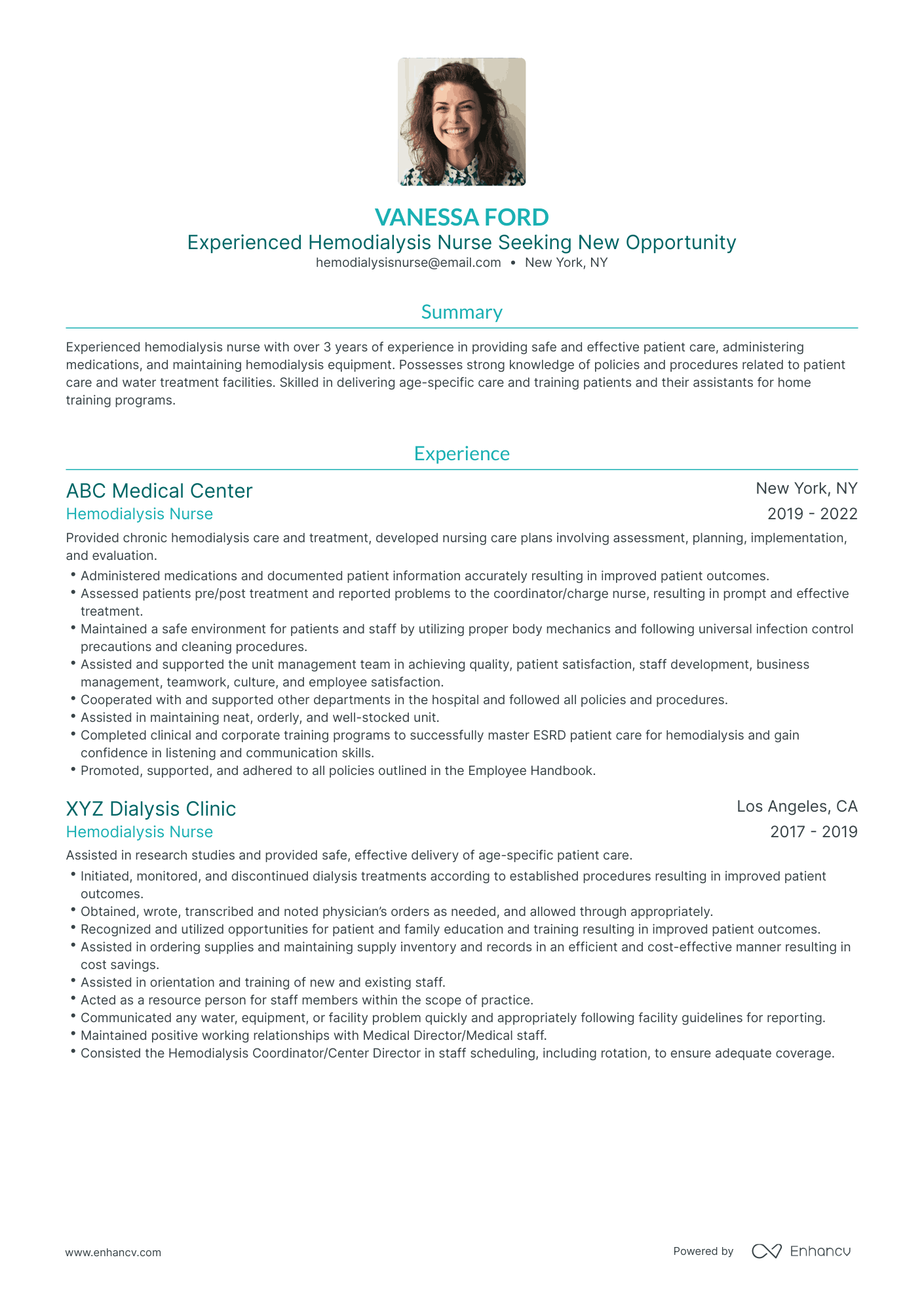 sample resume for hemodialysis nurse