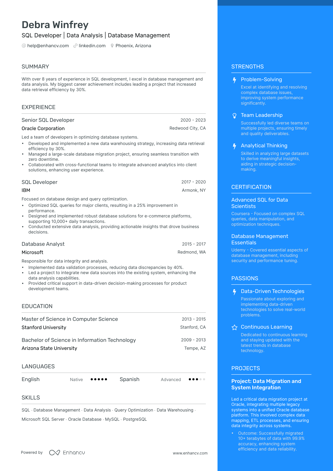 SQL Developer | Data Analysis | Database Management resume example