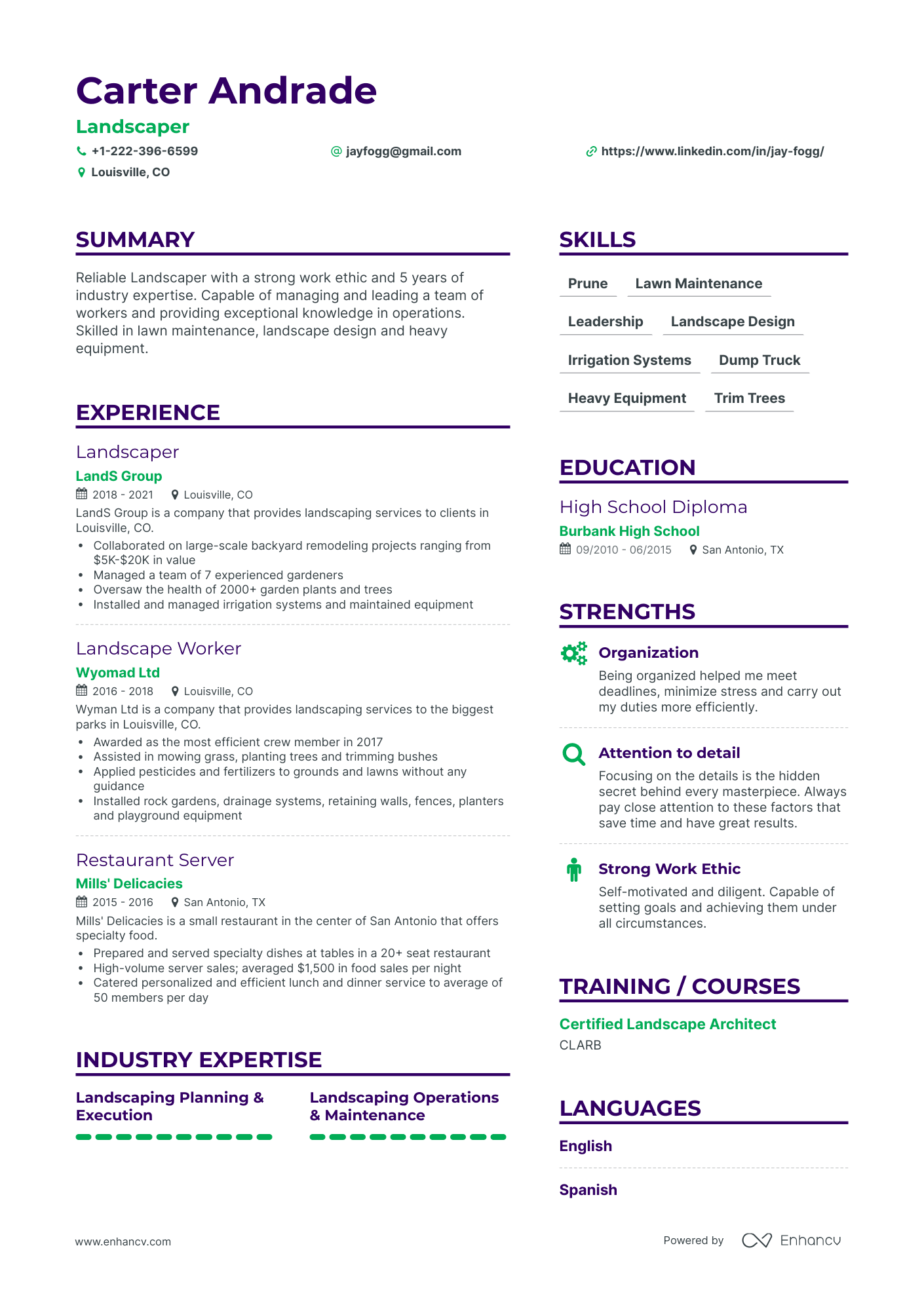 professional summary for landscaping resume