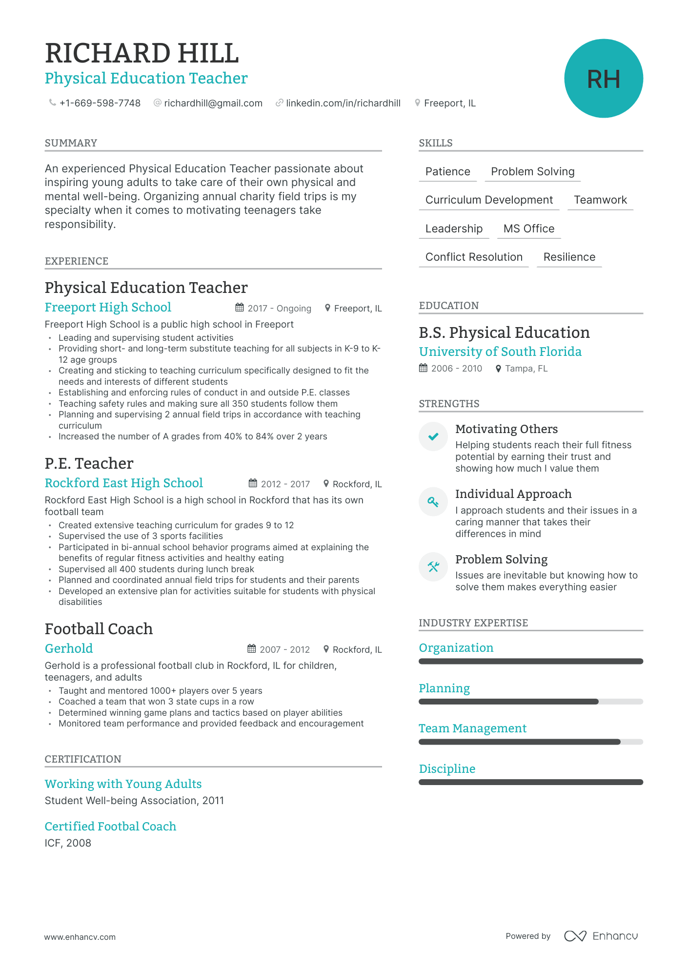 physical education resume format