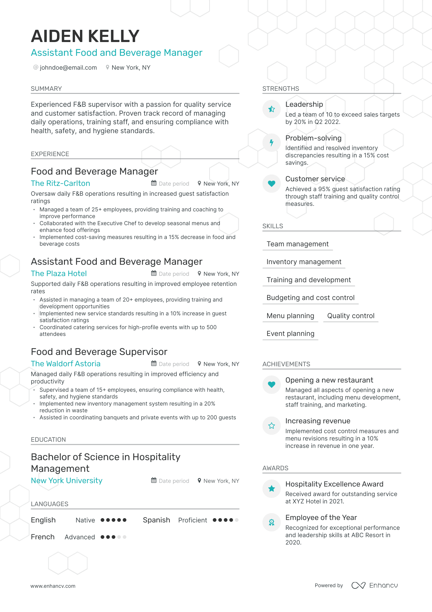 food and beverage manager resume objective examples