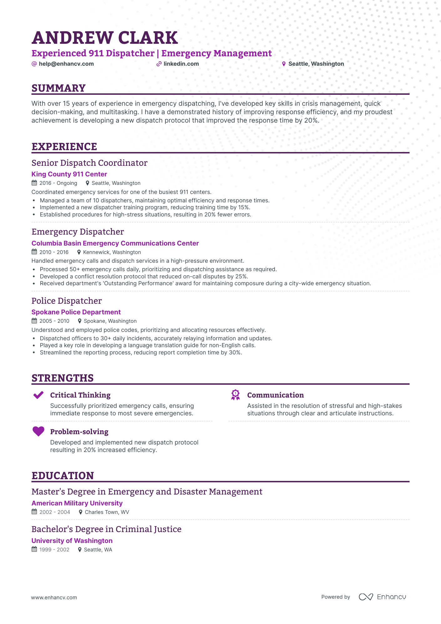 911 dispatcher description for resume