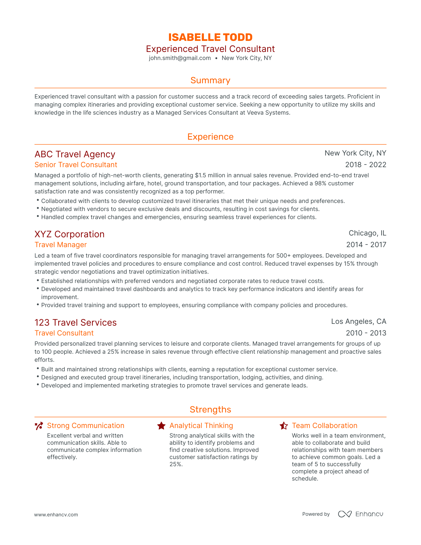 sample resume for travel sales consultant
