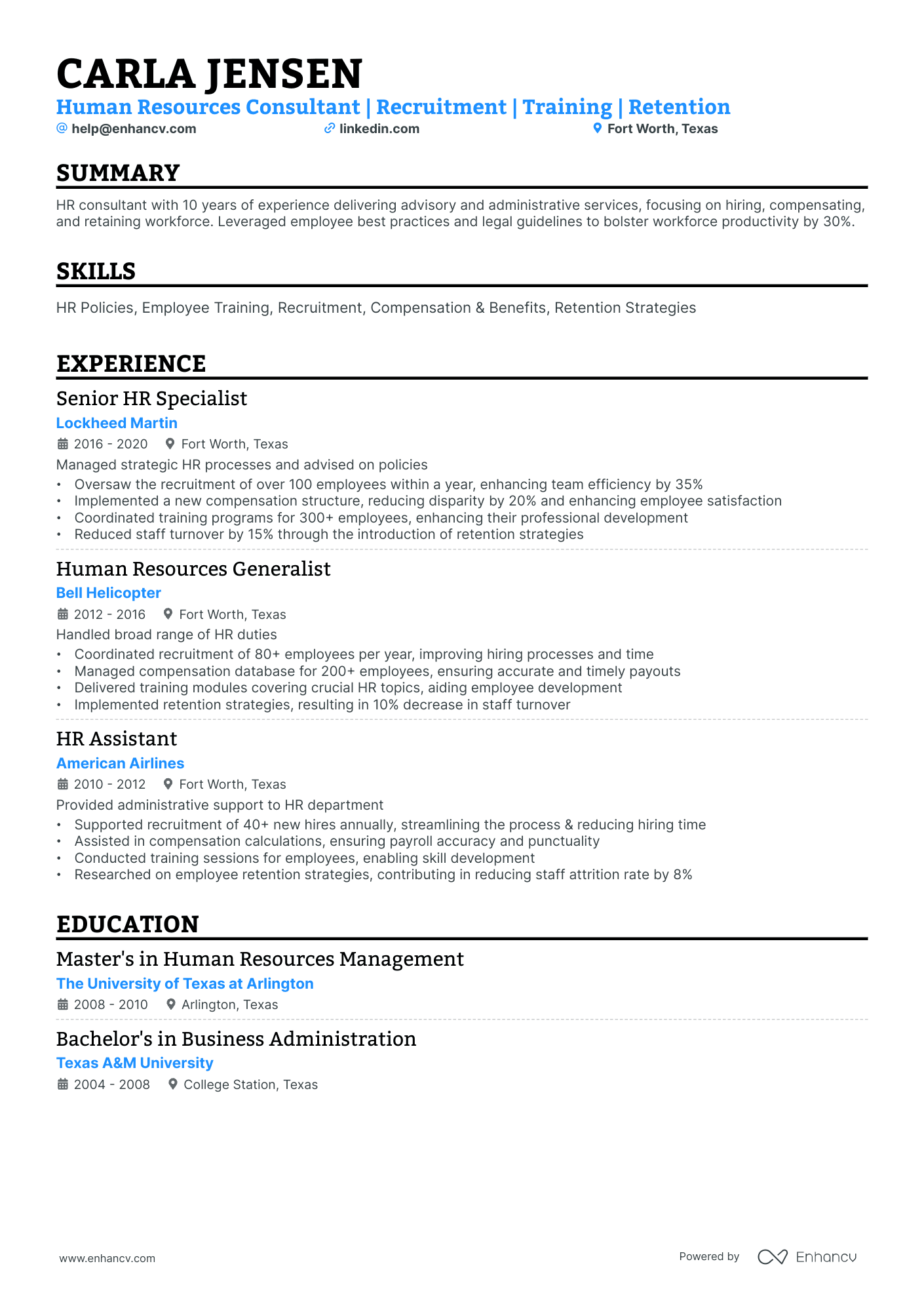 10 Human Resources Consultant Resume Examples & Guide for 2026