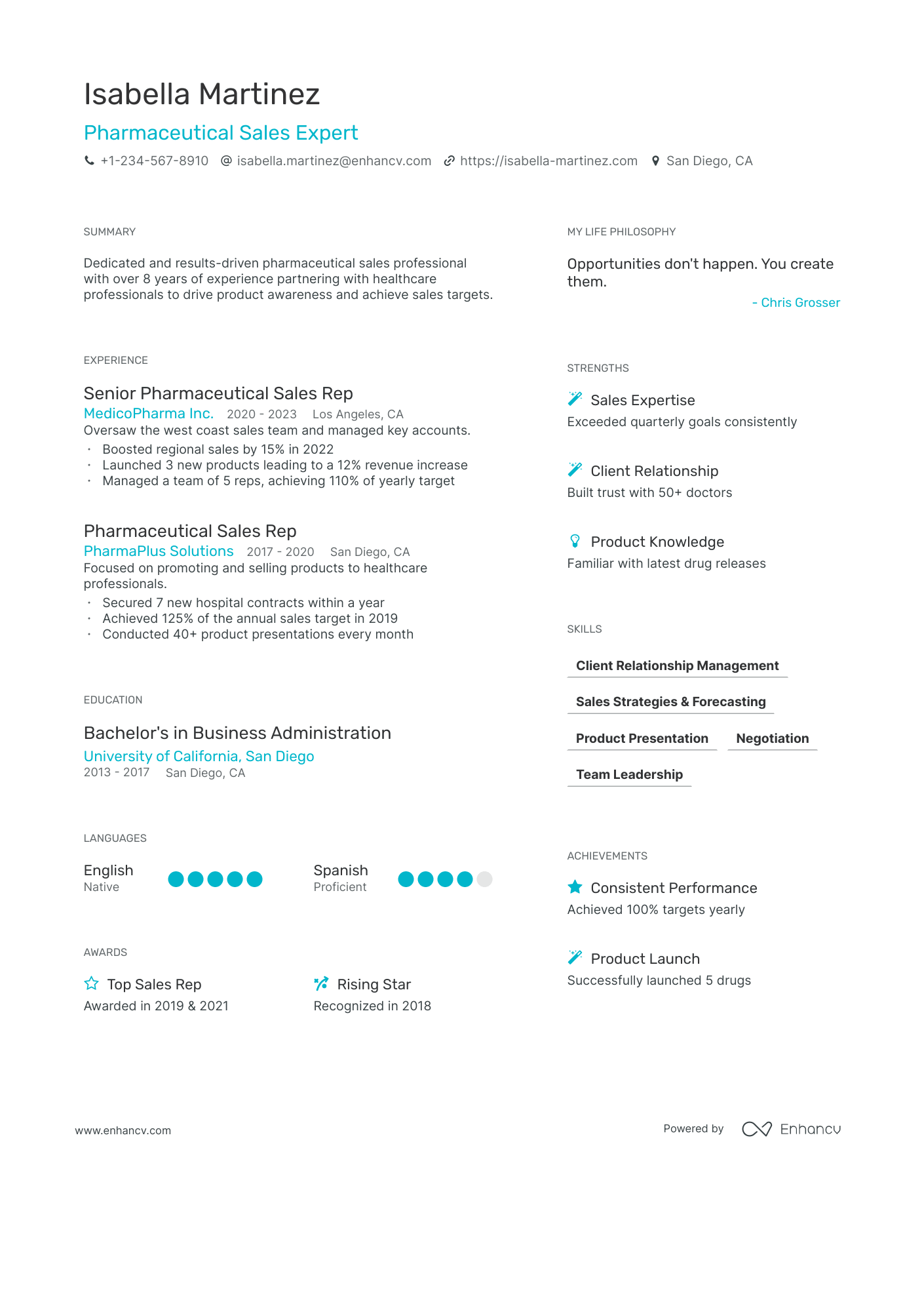 Pharmaceutical Sales Expert resume example