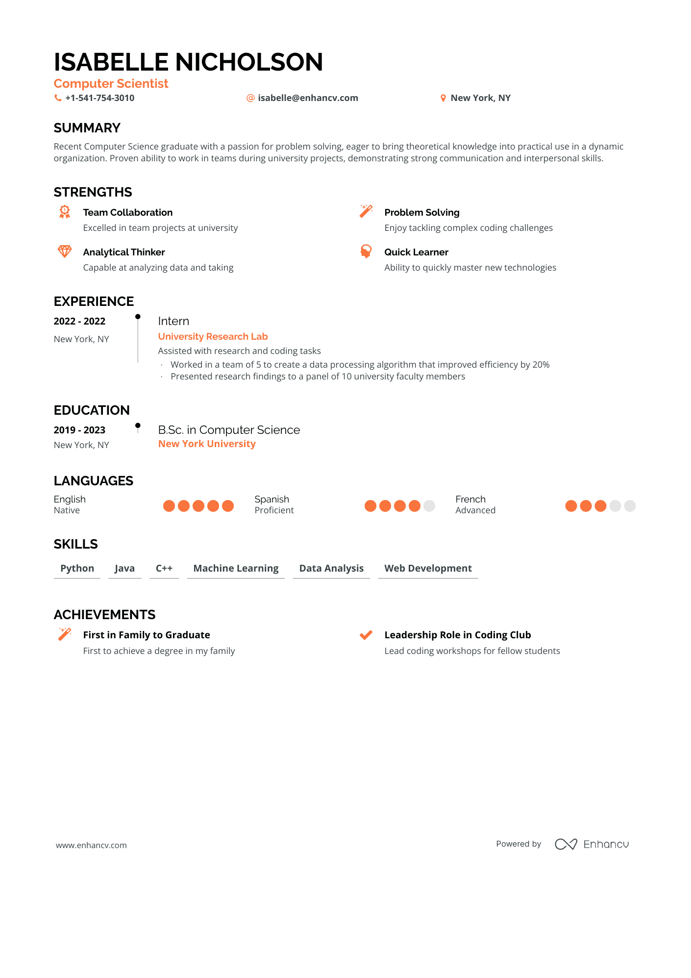 Computer Scientist resume example