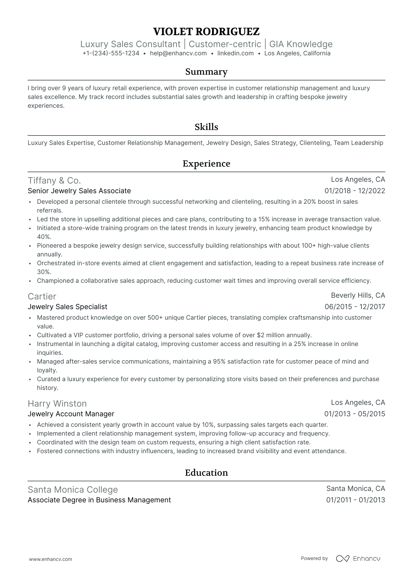 10 Jewelry Sales Resume Examples & Guide for 2025