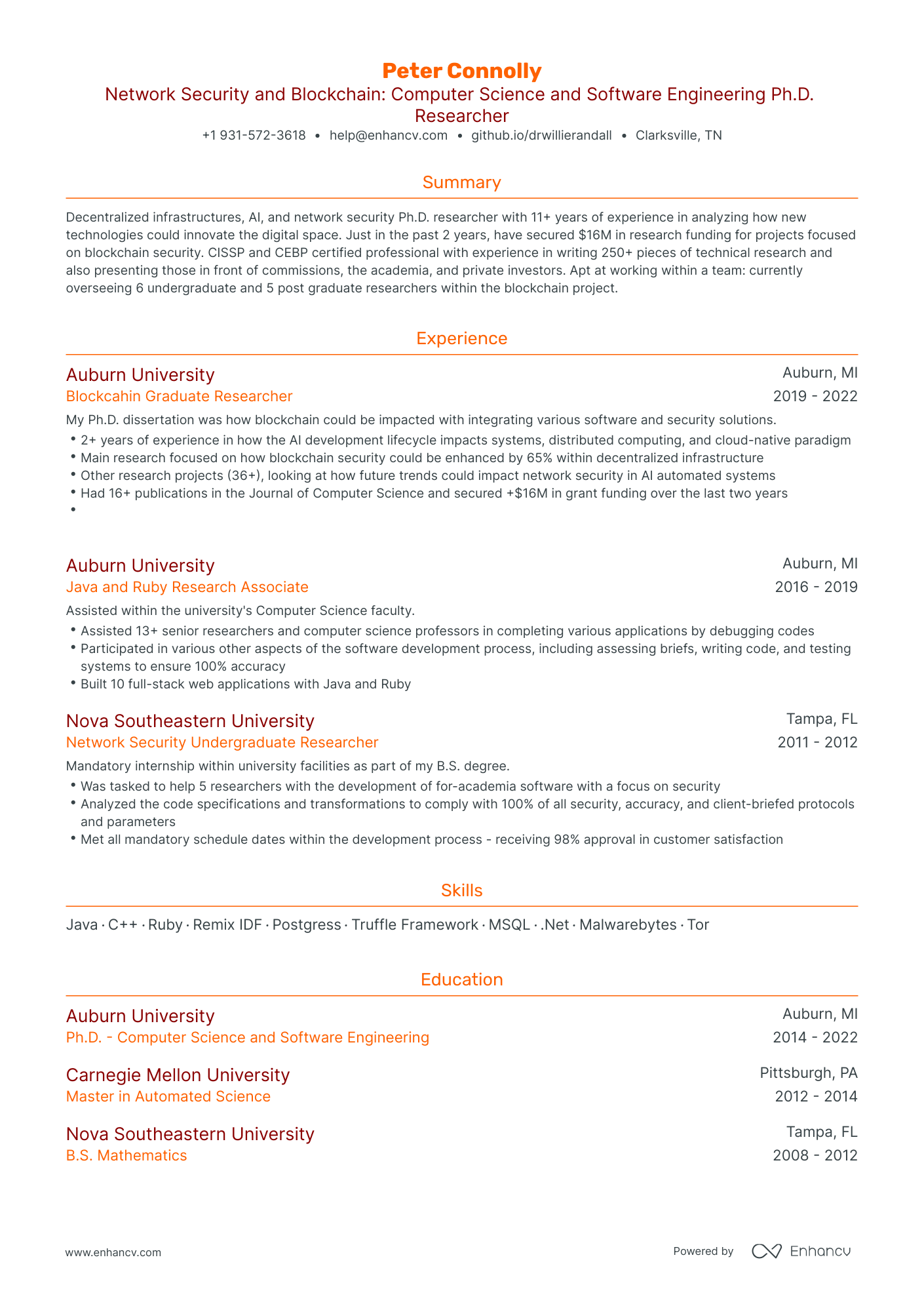 phd candidate on resume