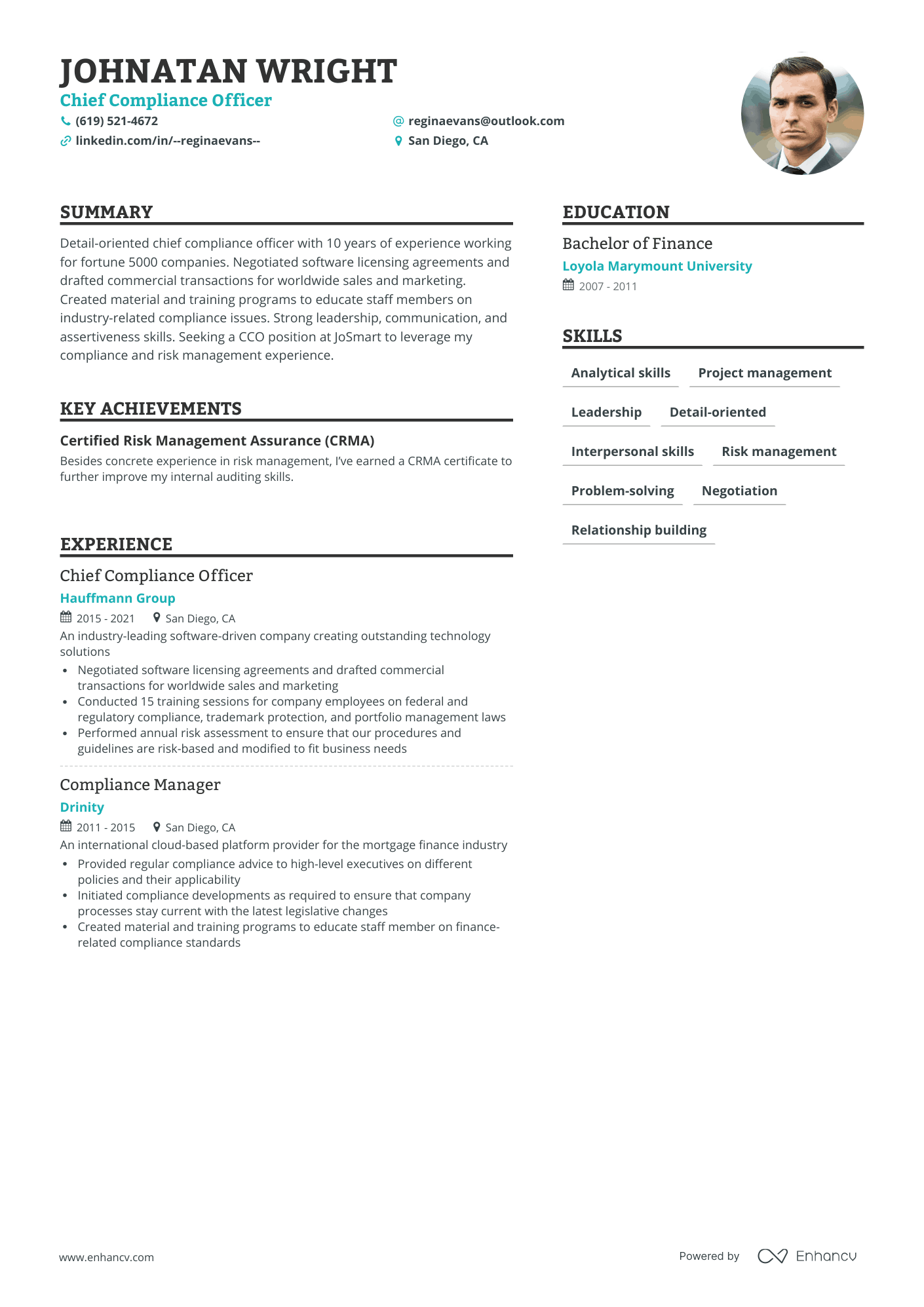 Chief Compliance Officer Resume Guide With Examples [2023] (Layout ...