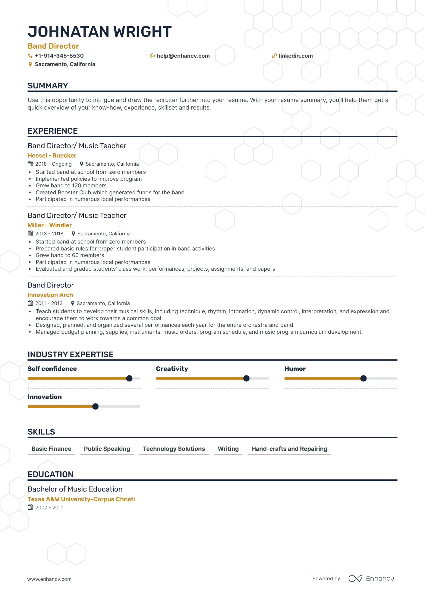 how to put band on resume