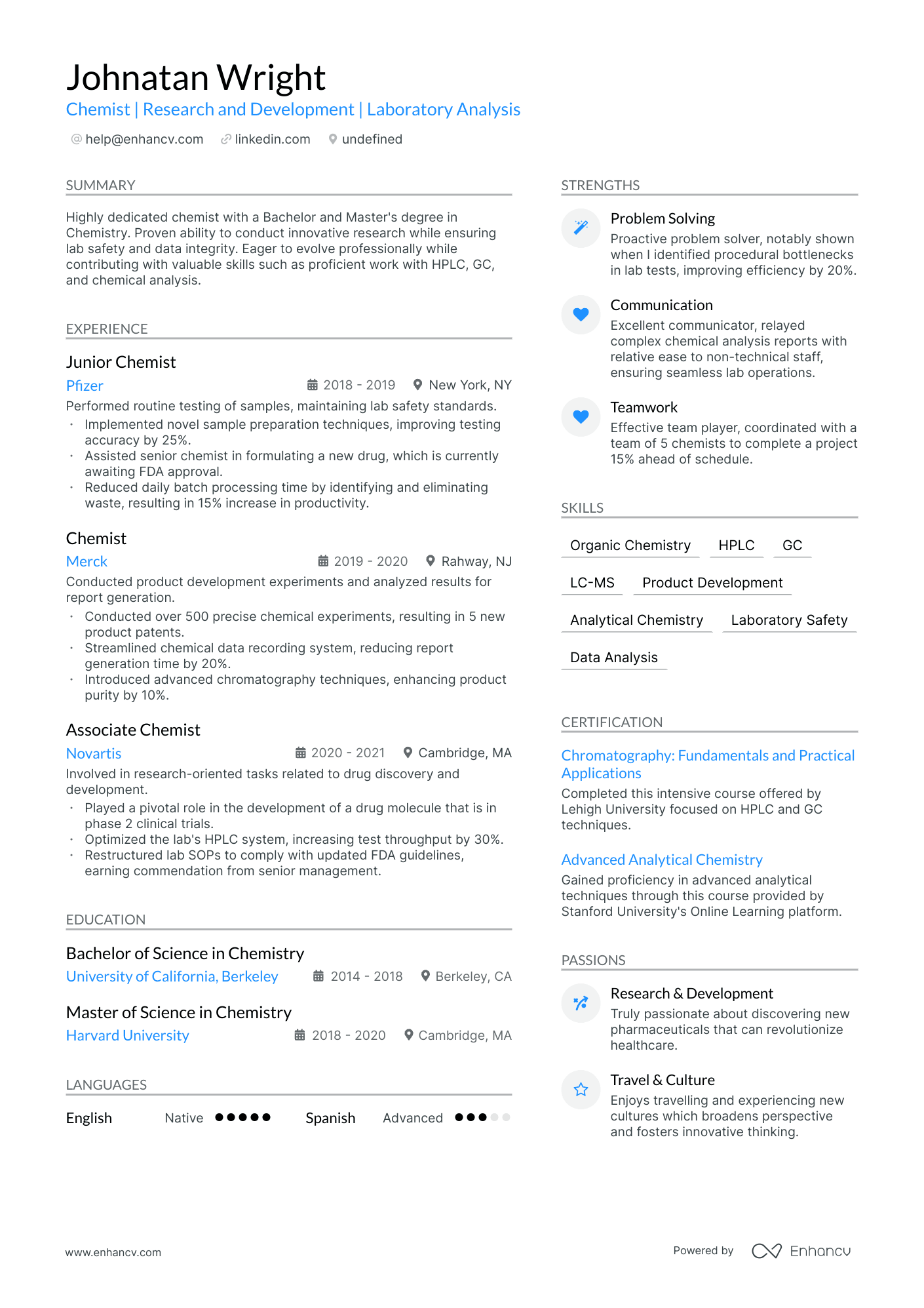 5 Entry Level Chemist Resume Examples & Guide for 2024