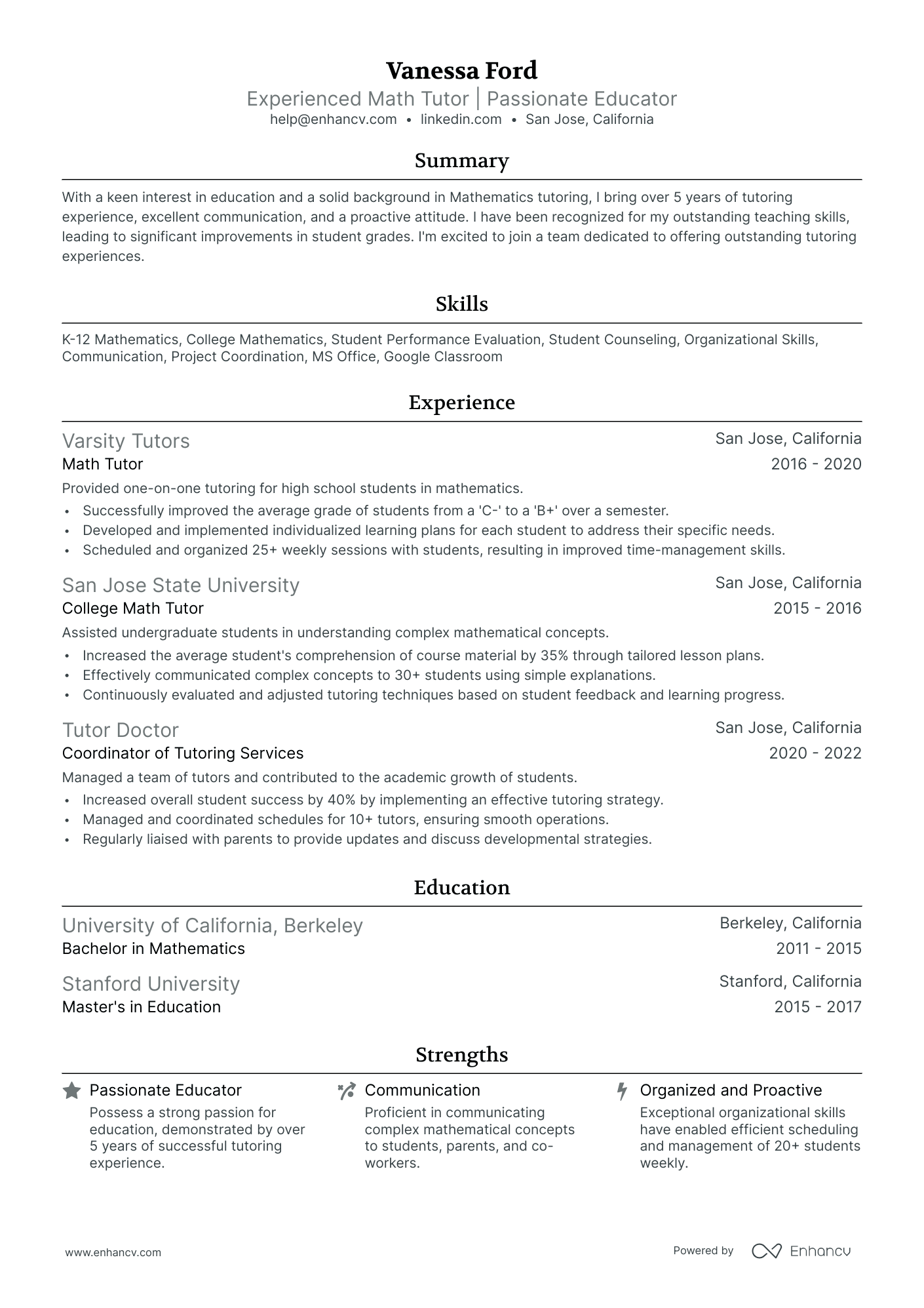 10 Math Tutor Resume Examples & Guide for 2026