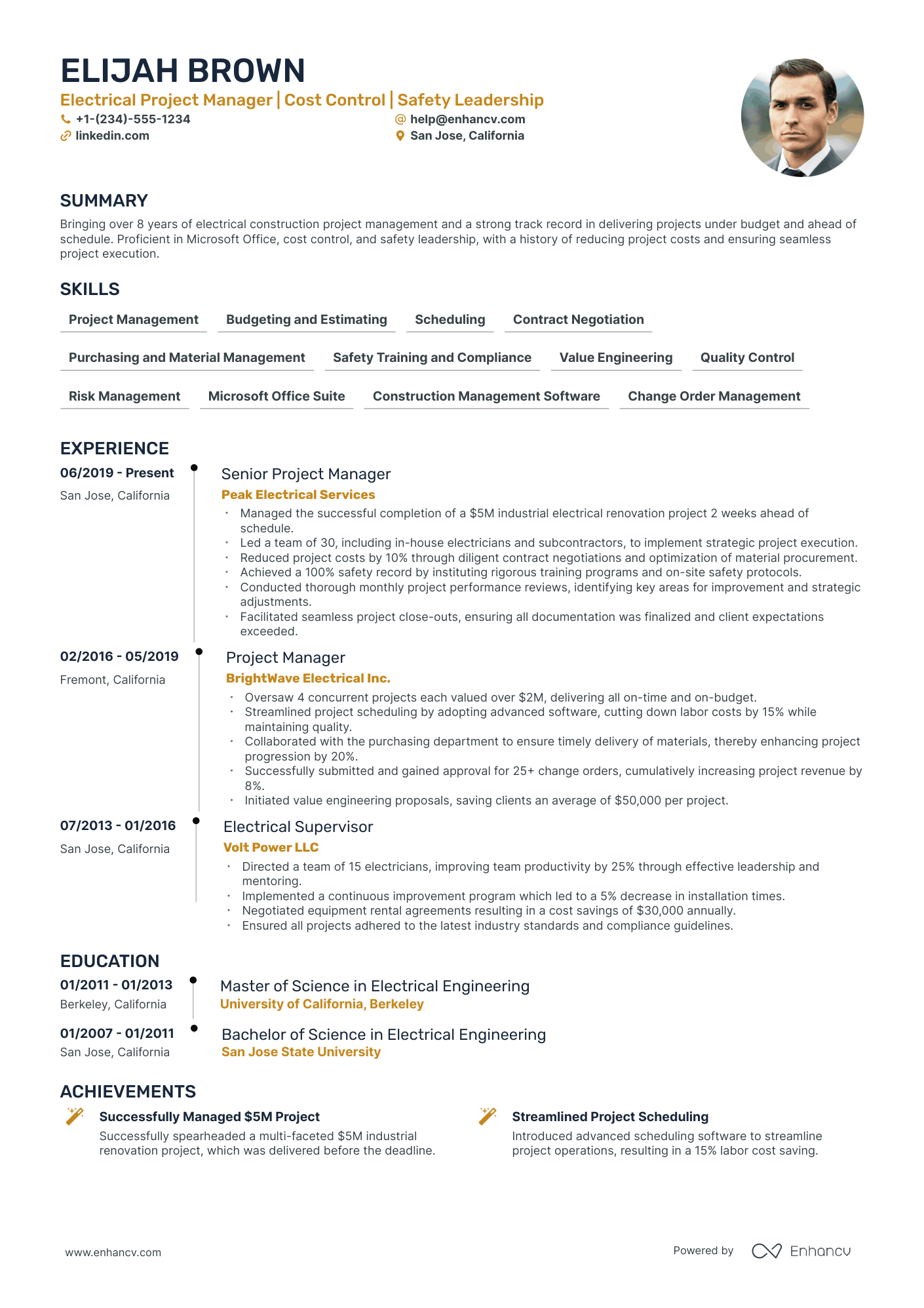 5 Electrical Project Manager Resume Examples & Guide for 2024