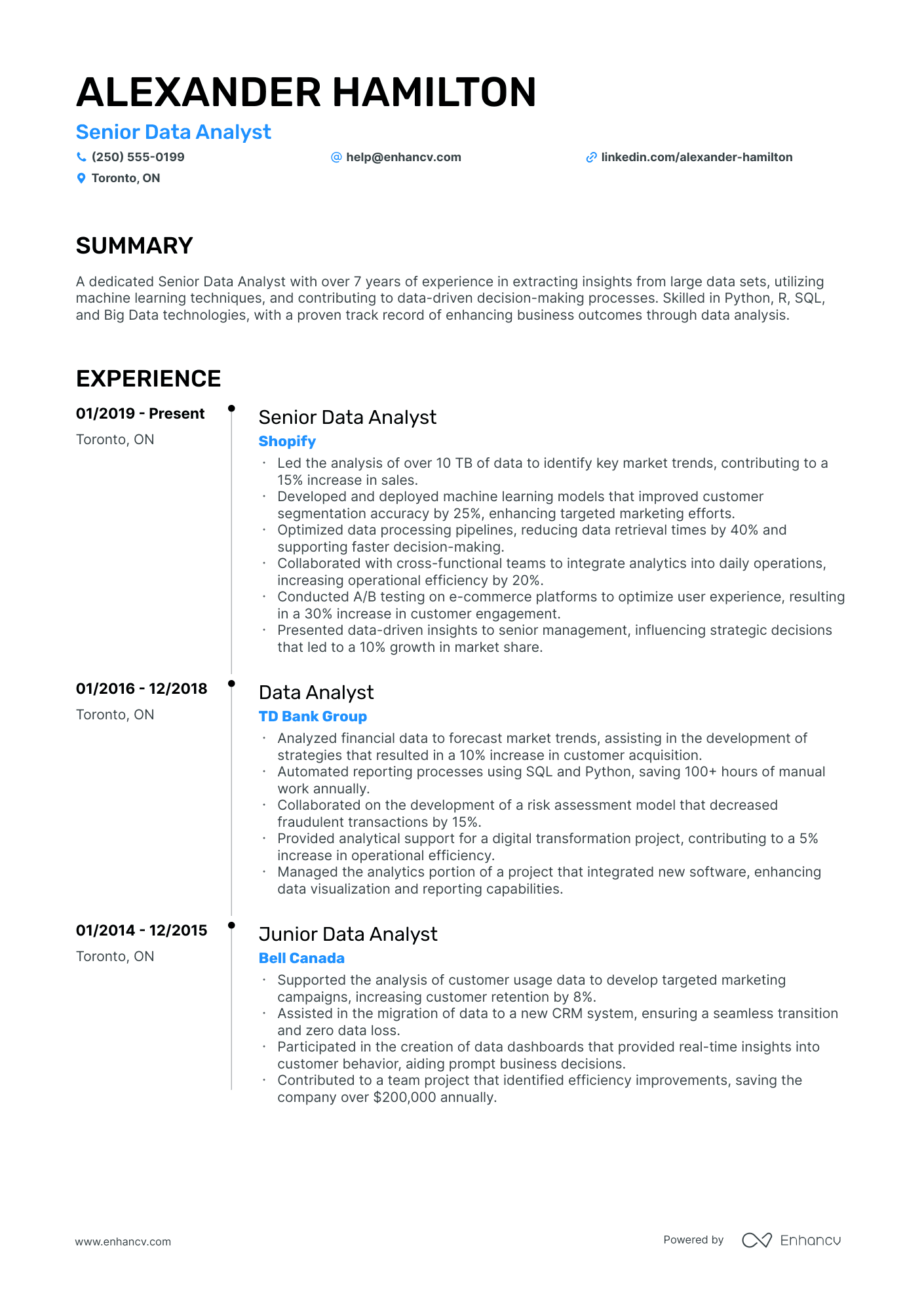 Senior Data Analyst resume example