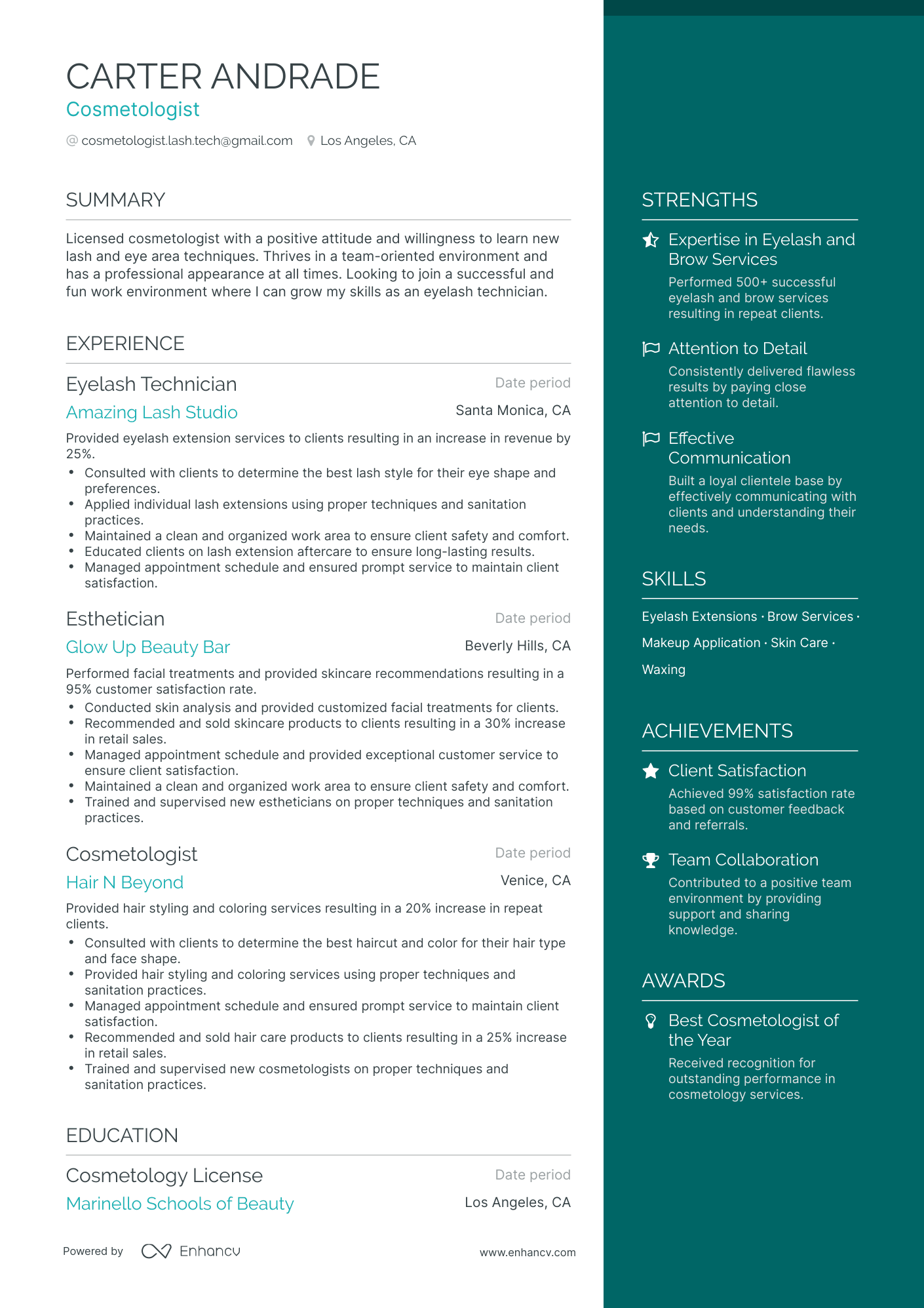 5 Cosmetologist Resume Examples & Guide for 2024
