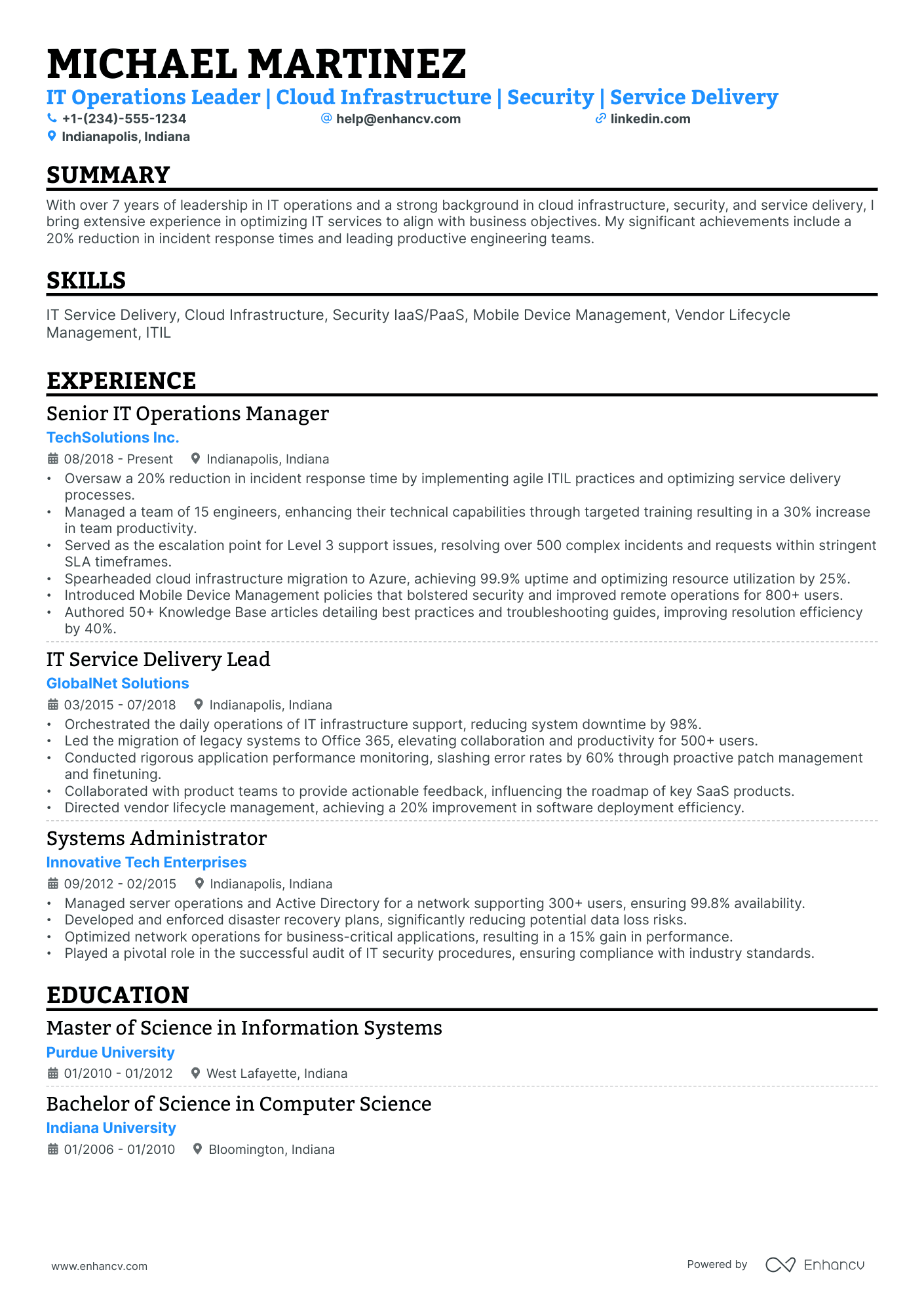 10 IT Operations Manager Resume Examples & Guide for 2025