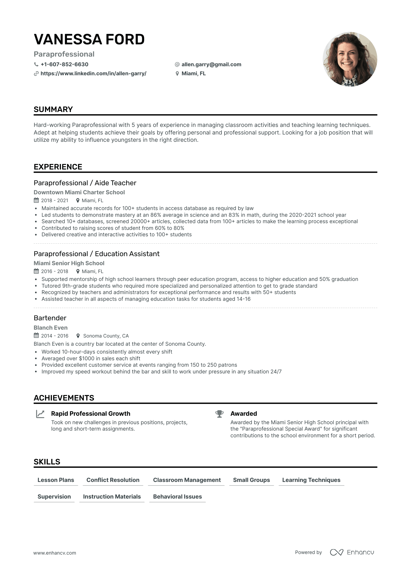 resume help entry level paraprofessional