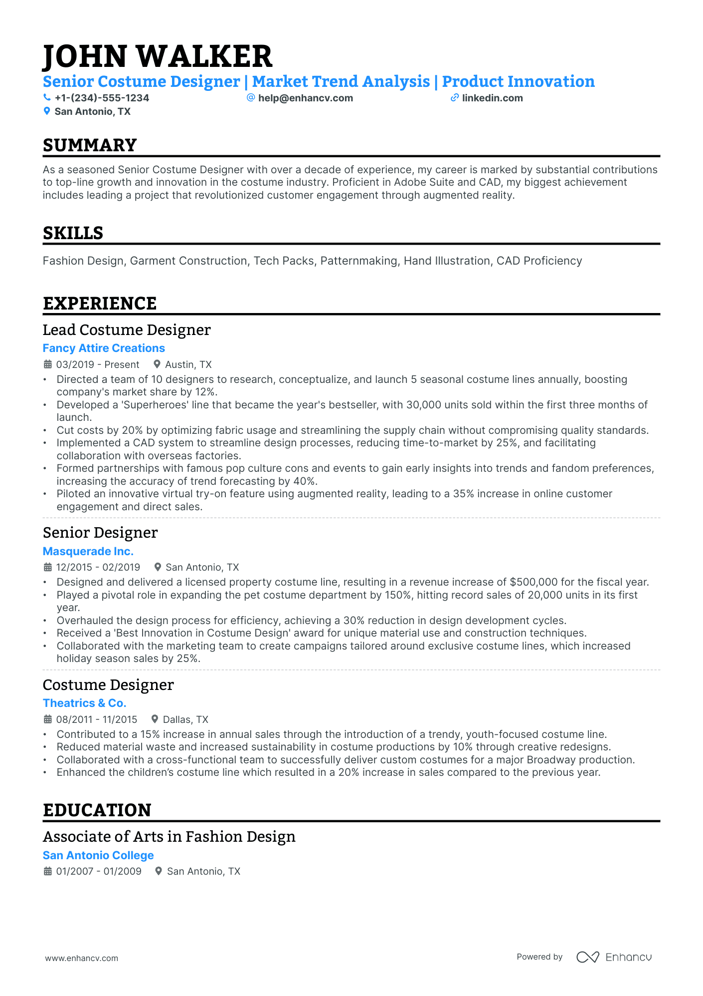 10 Costume Designer Resume Examples & Guide for 2026