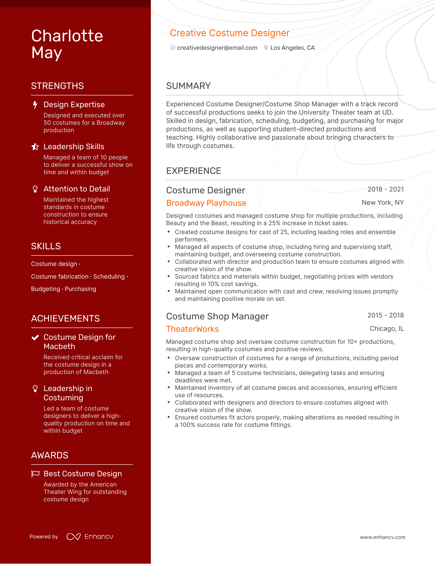 5 Costume Designer Resume Examples & Guide for 2023