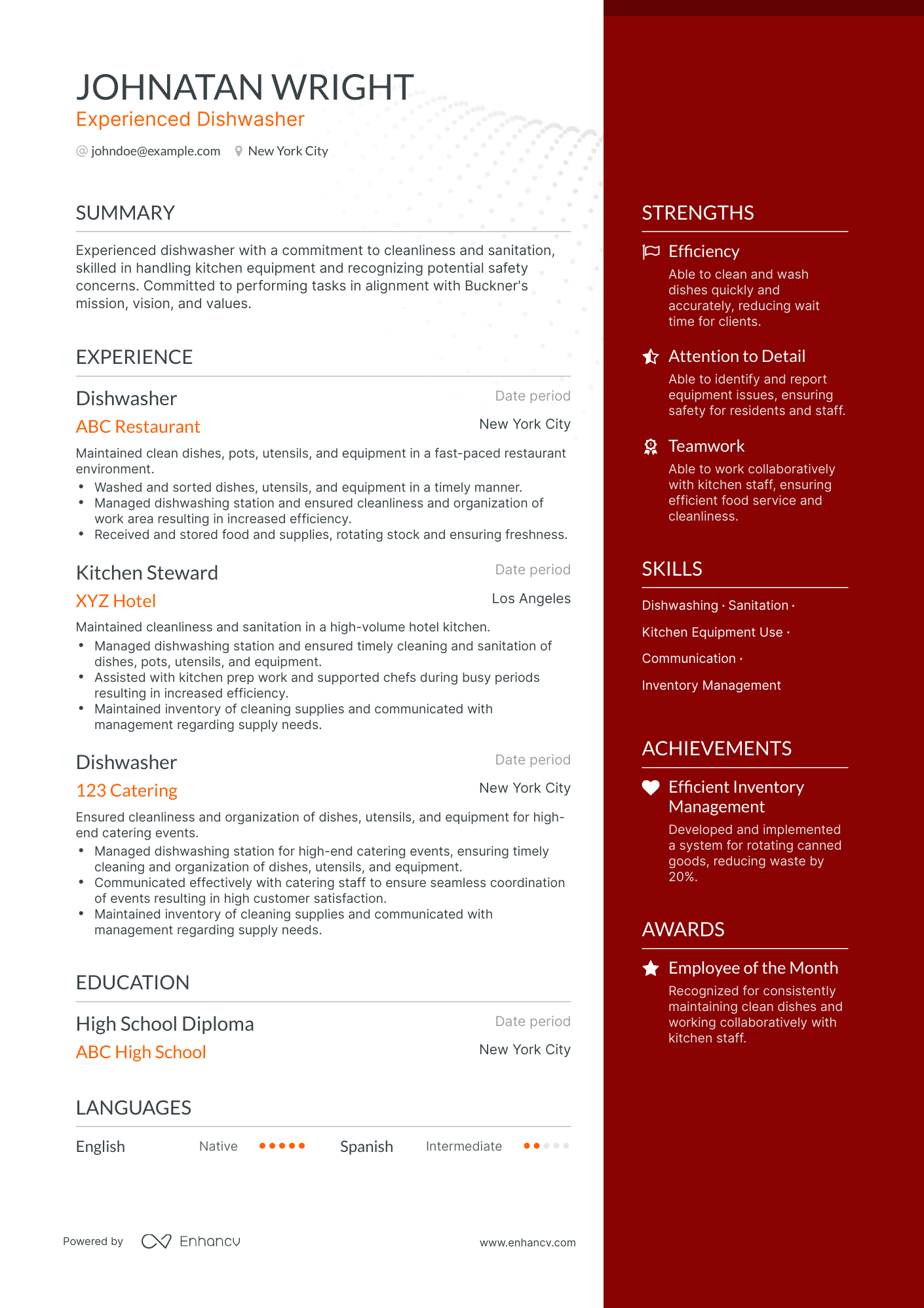 5 Dishwasher Resume Examples & Guide for 2023