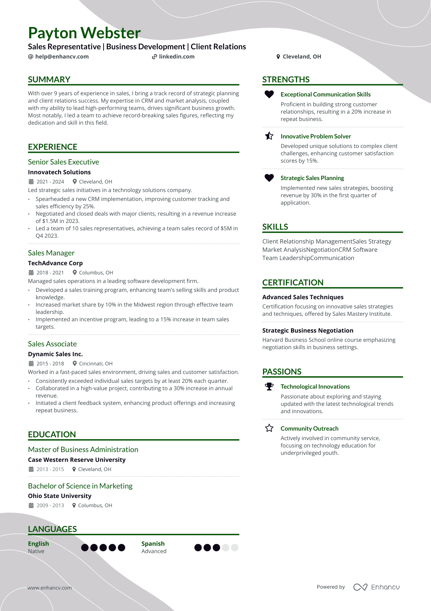 Sales Representative | Business Development | Client Relations resume example