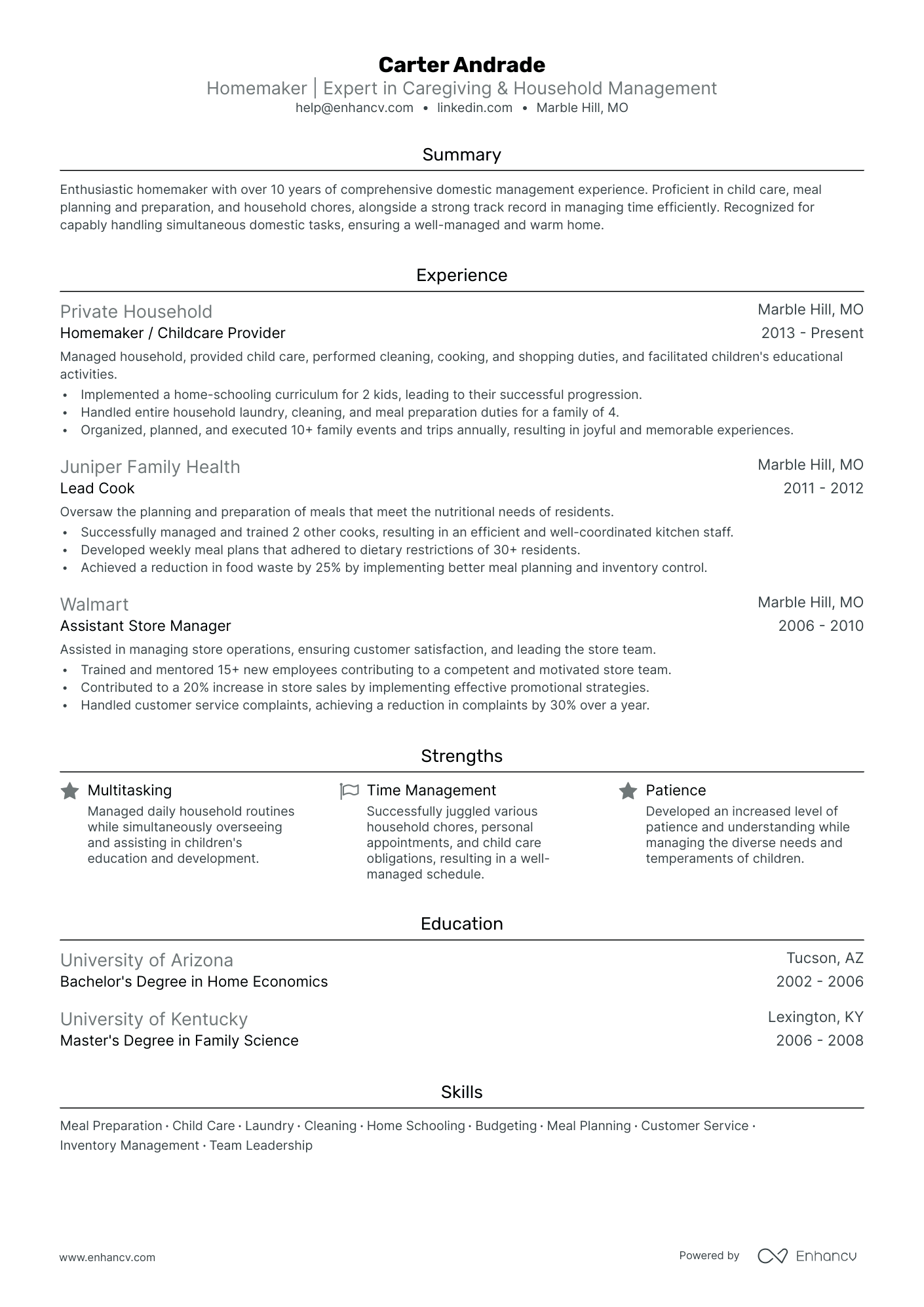 5 Homemaker Resume Examples & Guide for 2024