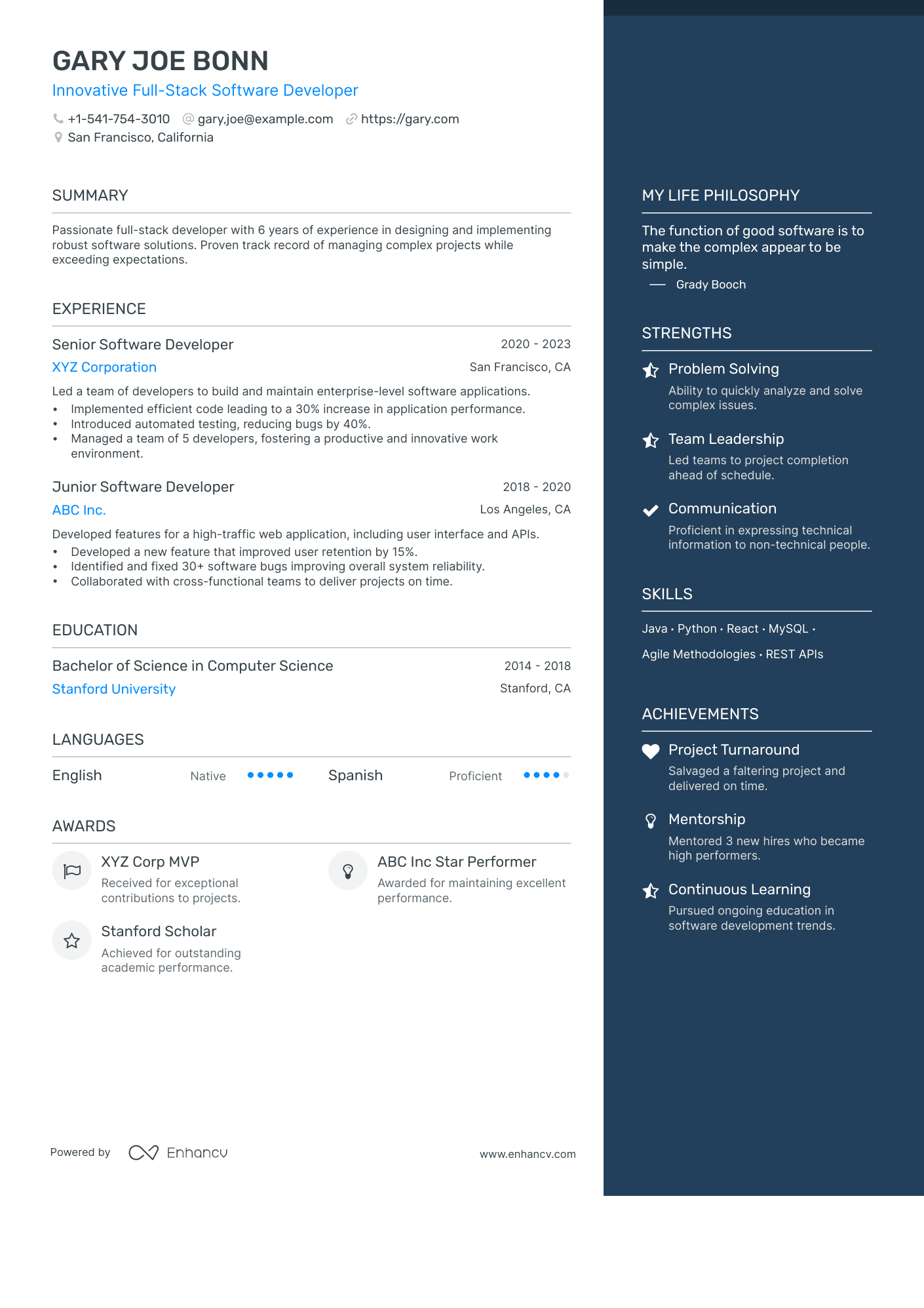 Innovative Full Stack Software Developer resume example