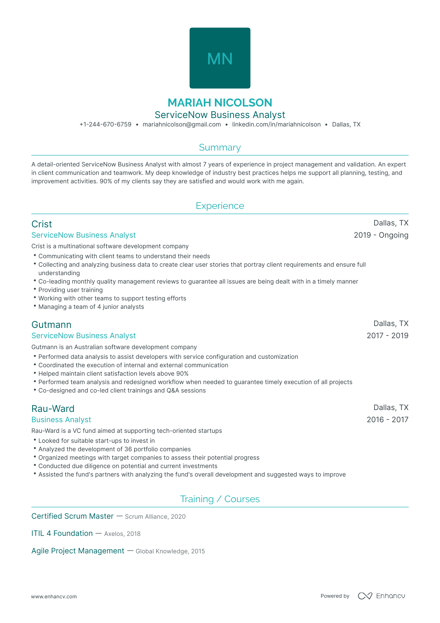 5 Servicenow Business Analyst Resume Examples & Guide for 2024